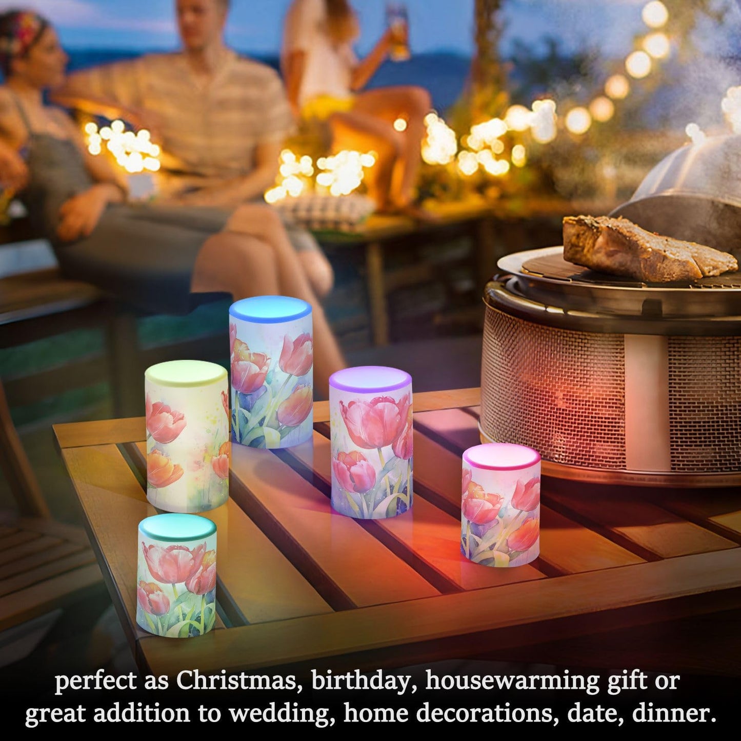 ALAZA Red Tulip Spring Flameless Candles, LED Pillar Candles with Remote Timer, Battery Operated Candles Set of 2