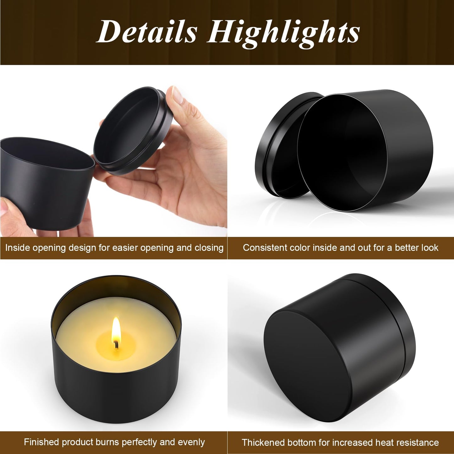 PCREGPAE Candle Tins Jars Container 8 OZ with Lids and Wicks,Heavy-Duty Matte All-Black 8 OZ Small Bulk Empty Candles Tins Jars Vessels Container for Making Candle Business (Black,10pcs)