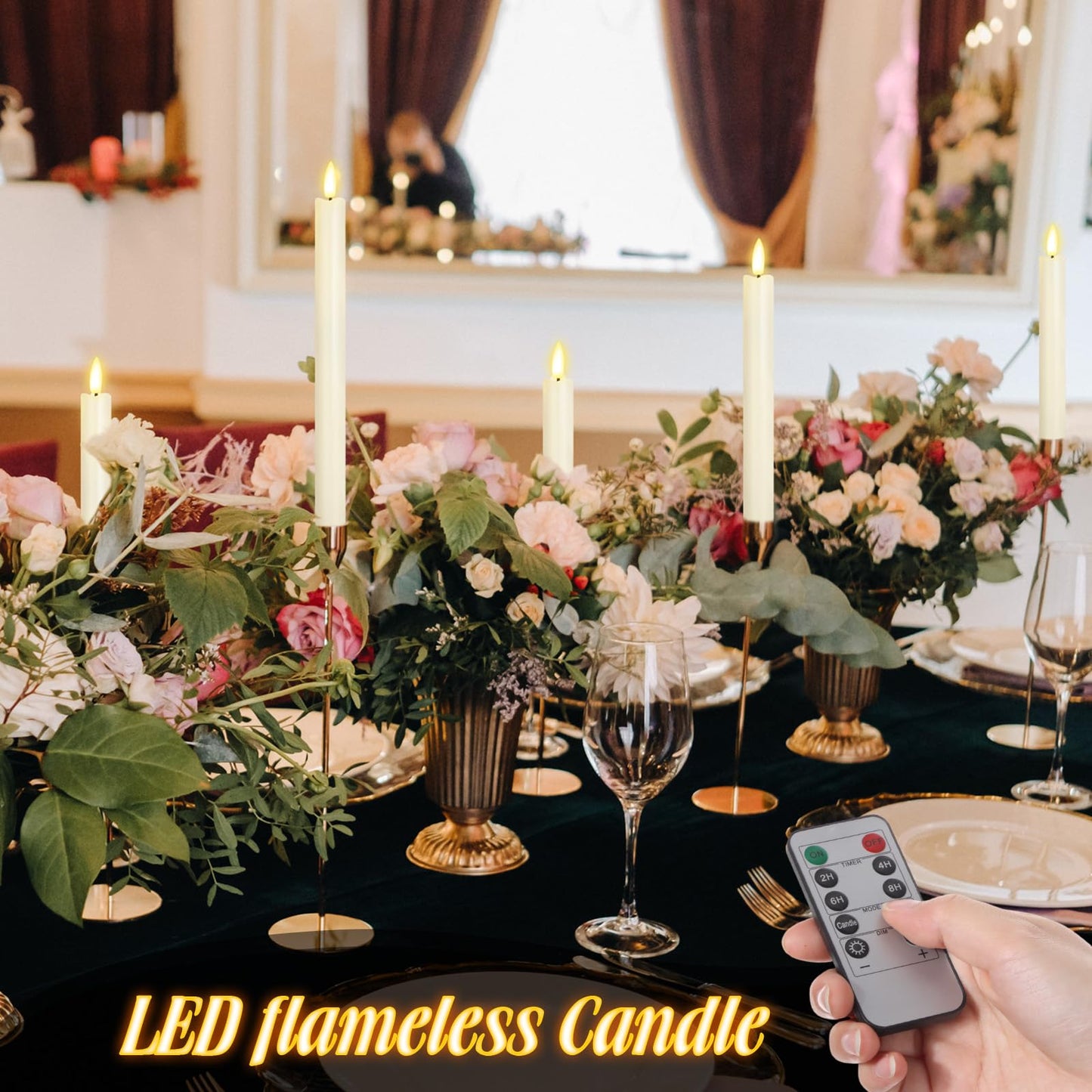Rossesay 20 Pcs Flameless Taper Candles with Remote Battery Operated Taper Candles Include 6.5'' 7.7" 8.9" 10" 11.2" Fake LED Electric Candle Sticks for Valentine's Day Home Wedding Decor (Warm White)