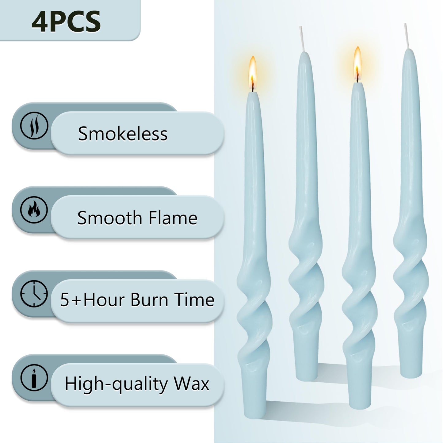 Blue Spiral Taper Candle Unscented Long Candle Twisted Candlesticks for Wedding Party Dinner Home Decoration