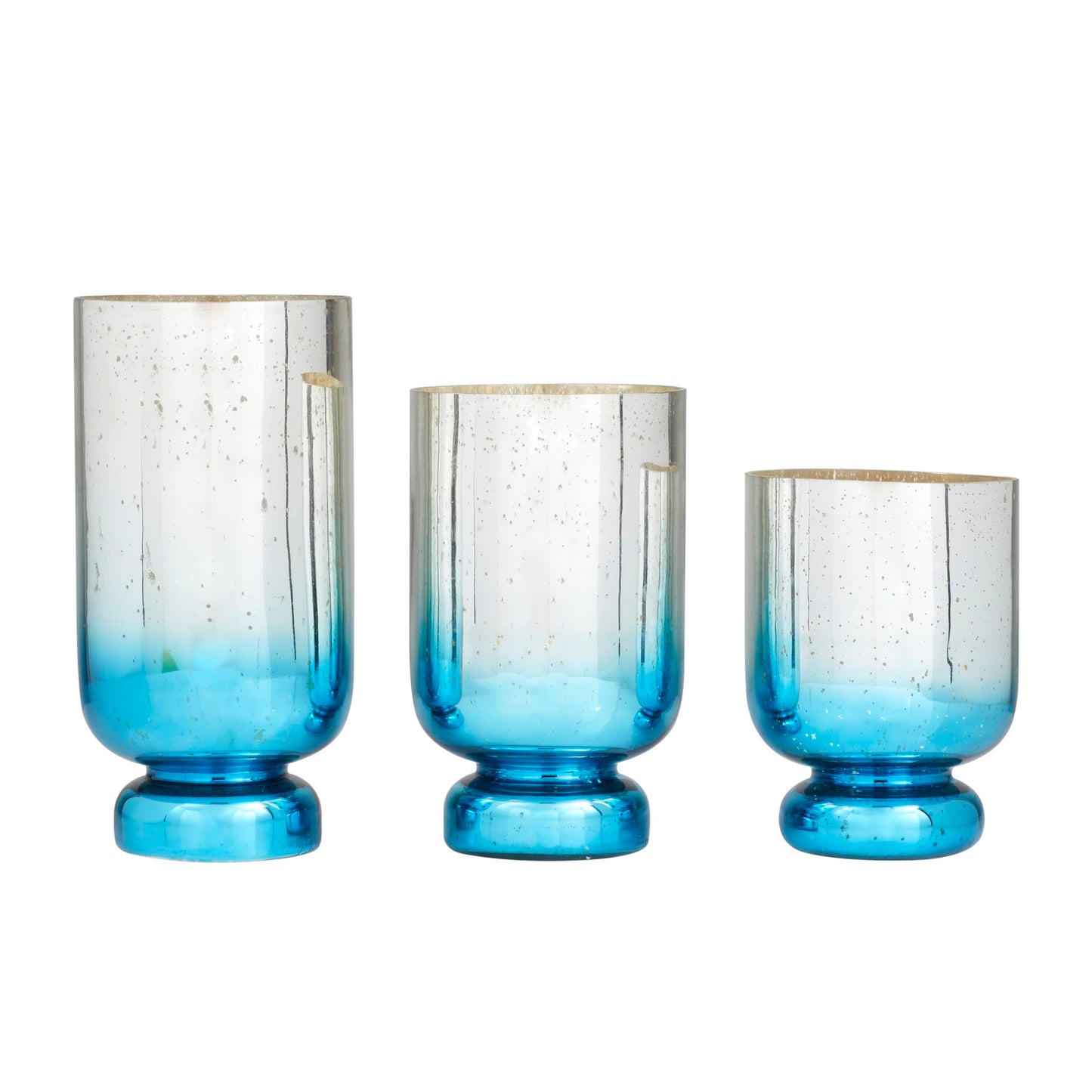 Deco 79 Glass Pillar Candle Holder with Ombre Effect, Set of 3 12", 10", 8"H, Silver