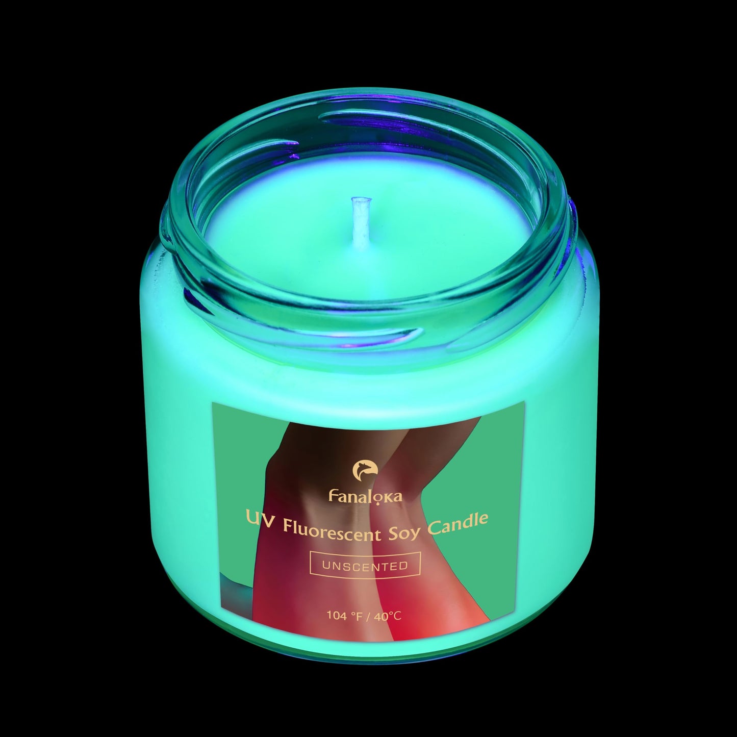 UV Fluorescent Soy Wax Low Temperature Candles, Low Heat Body Safe Candle for Night Party, Unscented, 104 °F, 5 oz (Green)