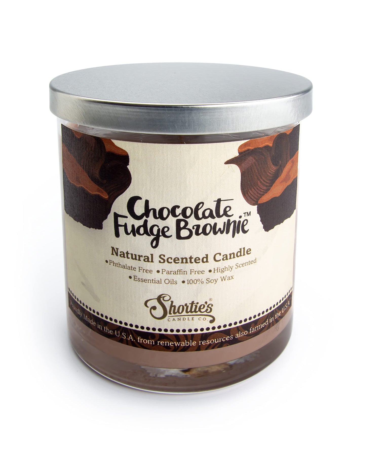 Chocolate Fudge Brownie Scented Natural Soy Candle, Essential Fragrance Oils, 100% Soy, Phthalate & Paraben Free, Clean Burning, 9 Oz.