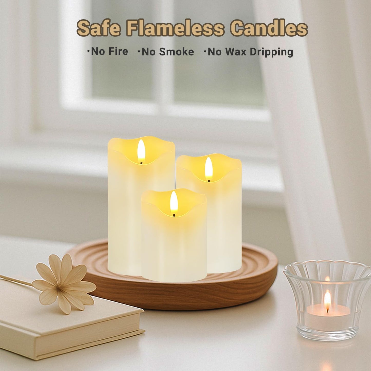 AVEKI White Flameless Candle Sets for Women Gift, Set of 3 Battery Operated LED Electric Candles Lights with Remote & Timer, Dimmable Fake Pillar Flickering Flameless Christmas Candles Decor