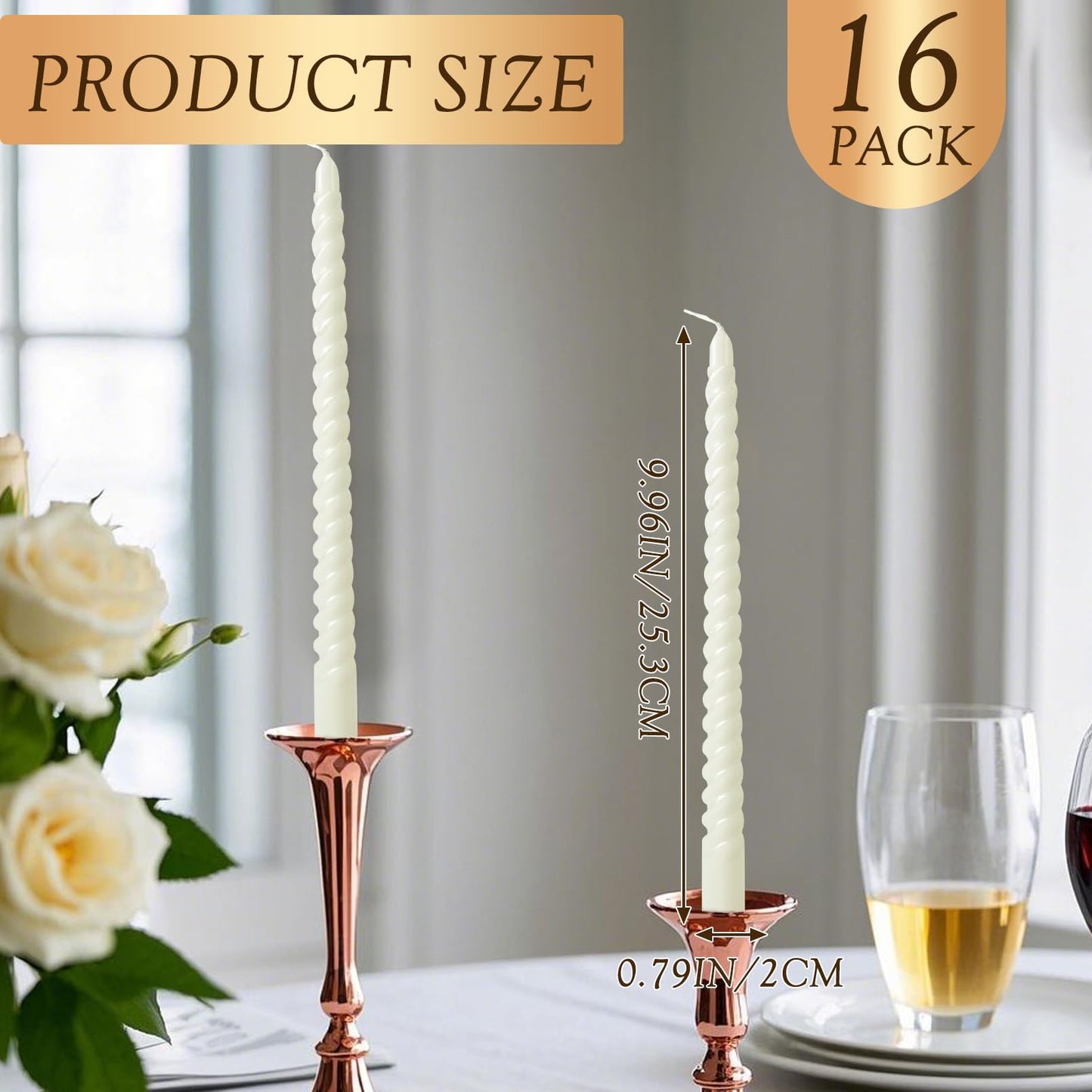 Jeffbaubl 16 PCS Spiral Taper Candles,10 Inch Dripless Twisted Candles,White Spiral Candle Twisted Candlesticks,Long Unscented Candle Sticks for Dinner Wedding Party Home Decoration
