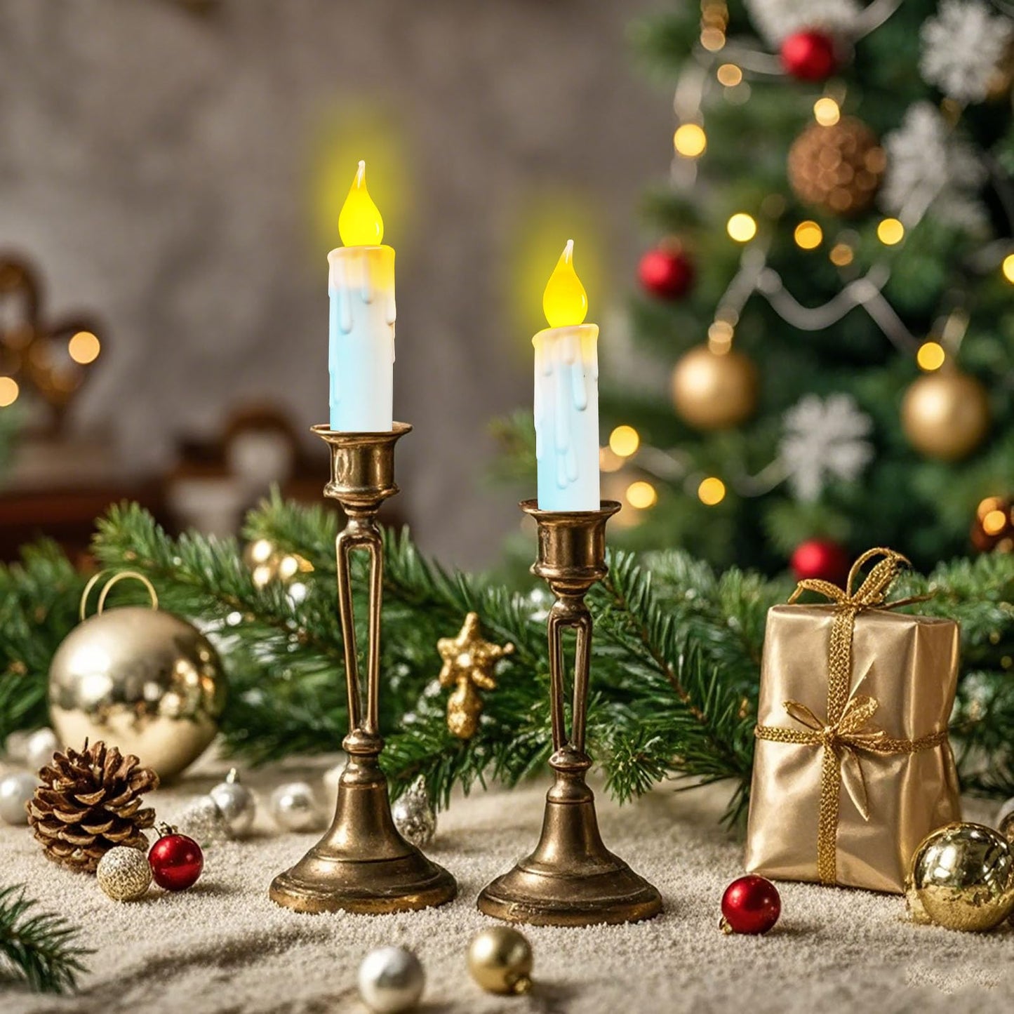 Flameless Short Taper Candles Battery Operated with Timer,4.75 Inch White LED Candlesticks Flickering Dinner Candle for Christmas Halloween Decorations,Set of 2 PCS