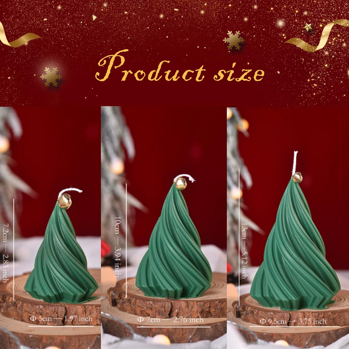 Christmas Tree Candle Spiral Pillar Candles Scented Soy Wax,Christmas Table Decor,Winter Centerpieces,Fireplace Mantel, Seasonal Home Decor，Set of 3,Green