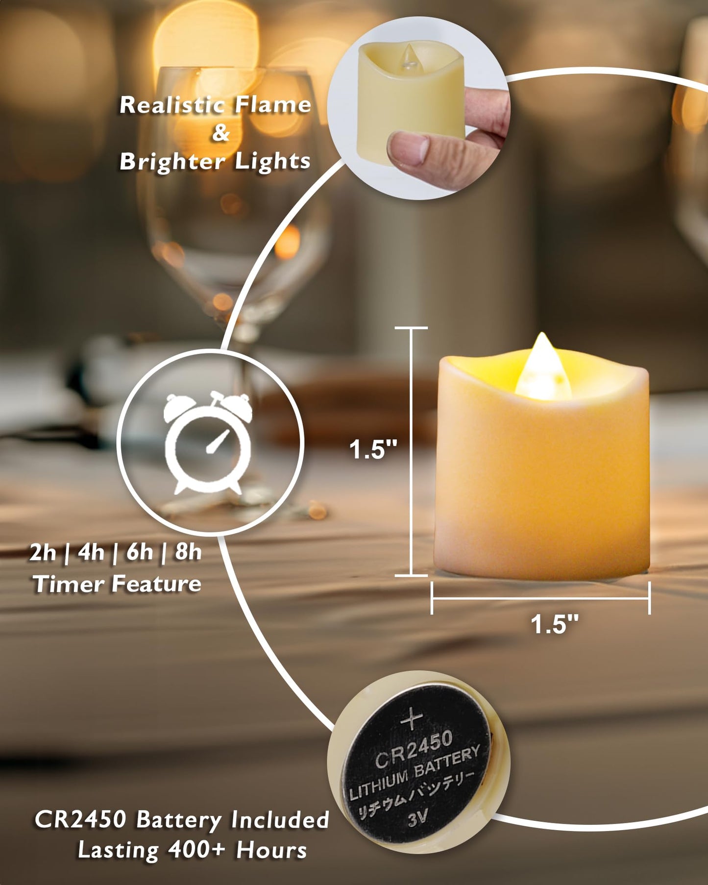 Homemory 400+ Hour Timer Remote Control Flameless Votive Candles, Battery Operated LED Tea Lights in Warm White for Outdoor, Table, Halloween, Christmas-Ivory Base