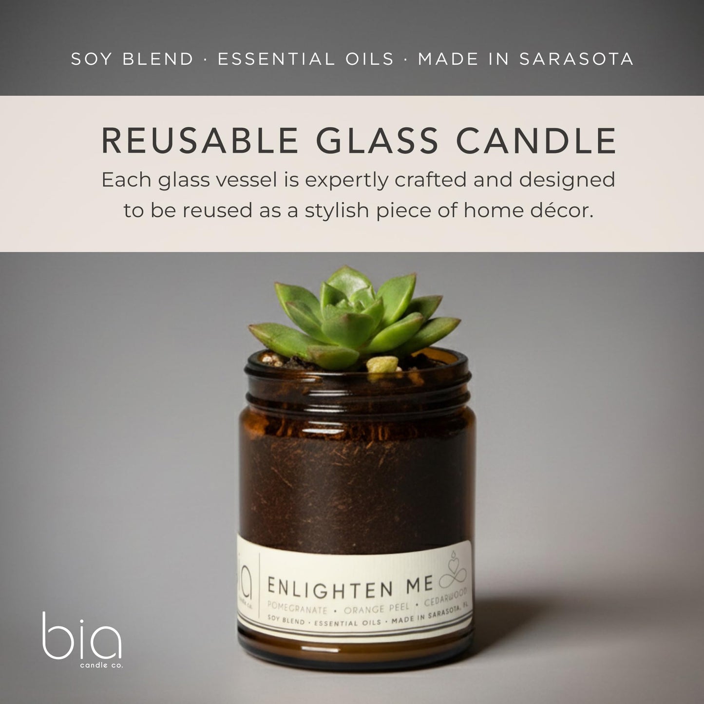 Bia Candle Co. Enlighten Me, Pineapple Pomegranate Cedar Soy Candle, Vanilla Orange, Perfume-Inspired, Hand Poured USA, High Fragrance Load, Lead-Free Wick, Mood Lifting Candle, 7 oz