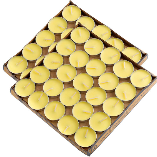 Dyrfolm 100 Pack Tea Lights Candles, Smokeless, Unscented, Dripless & Long Lasting Mini Tealight Candle, Small Tea Candle for Home Weddings Party Decoration (Yellow)