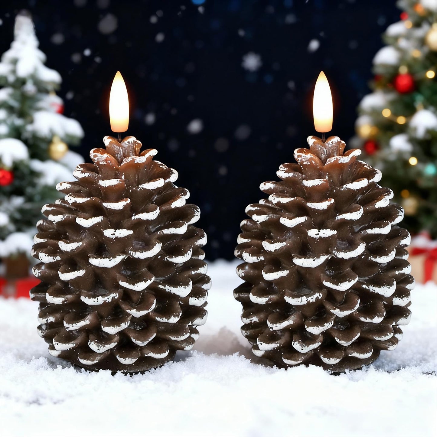 Lasumora LED Flameless Pinecone Candles with 6H Timer, Waxy Pillar Candles, Christmas Candle 2 Pack Flickering Acorn Decor Woodsy for Fall Christmas Decor(Brown, 3.5 x 6 Inch)
