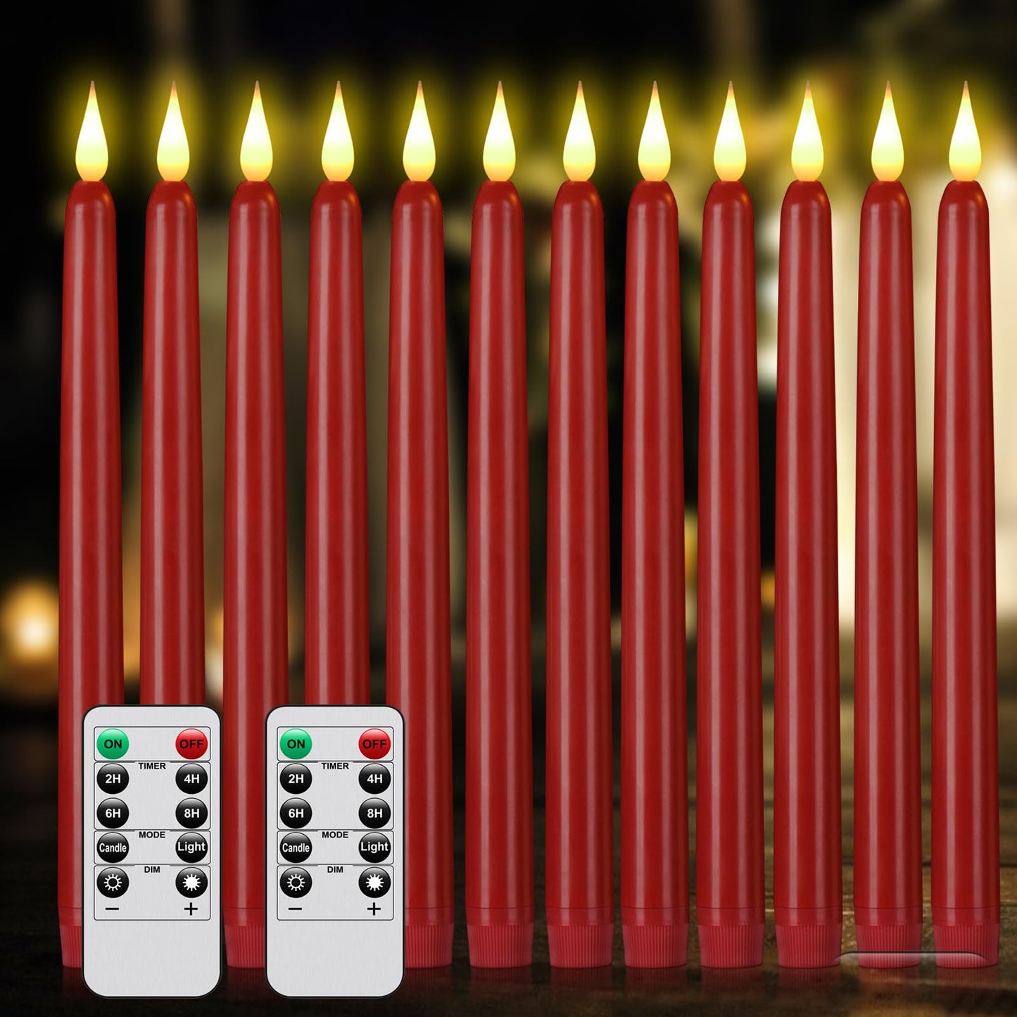 Flameless Taper Candles with Remote Control,3/6/9/12/15pack Plastic LED Candle, Flickering Battery Operated, 9.2'’Classic Tall Candle for Wedding, Party,Christmas,Home Decor (12PACK, Red)