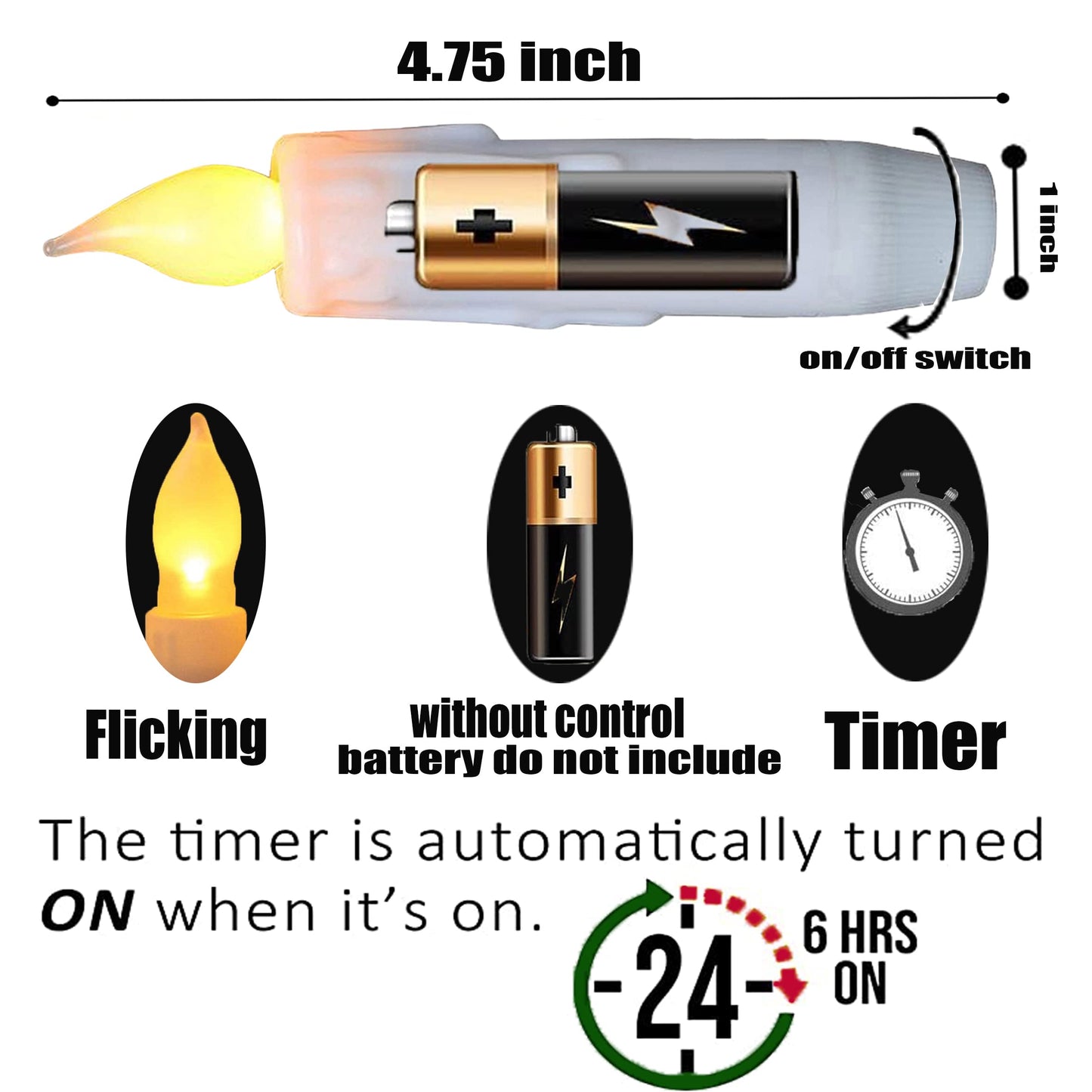 LINCOUNTRY. Short Taper Candles Battery Operated with Timer,Led Flameless Taper Candles Flickering Flame, 4.75 Inch White Electric Candlesticks for Fireplace Christmas Halloween Wedding Decor, 4 Pack