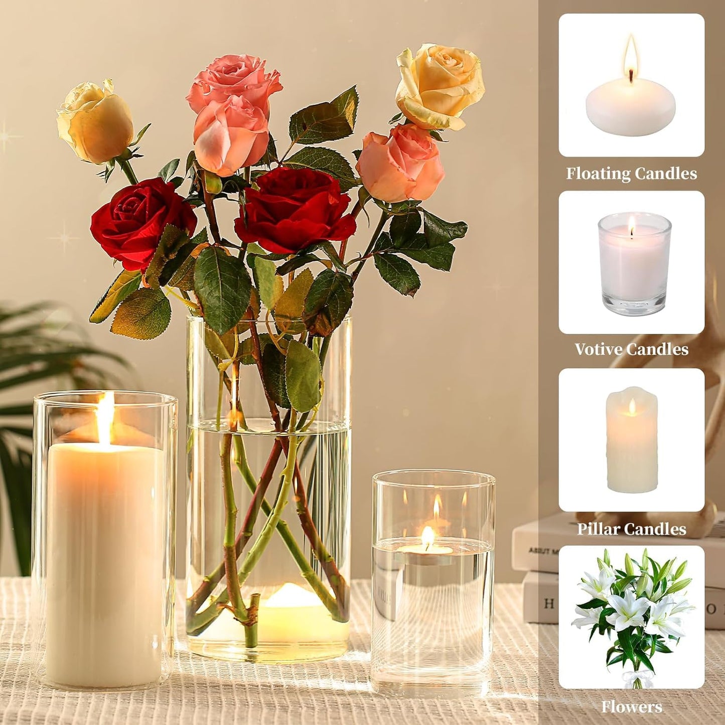 Hurricand 18 PCS Glass Candle Holders - Clear Cylinder Vases for Centerpieces, Wedding & Party Decoration
