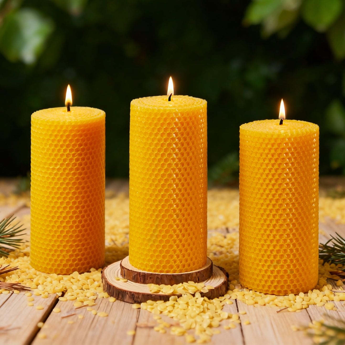 Beeswax Candle Set - 48 Pack Tea Lights + 24 PackTaper Candles + 3 Pack Pillar Candles | Unscented Dripless Smokeless Clean Burning Long Lasting Candles for Wedding Home Decor Dinner Church Holiday