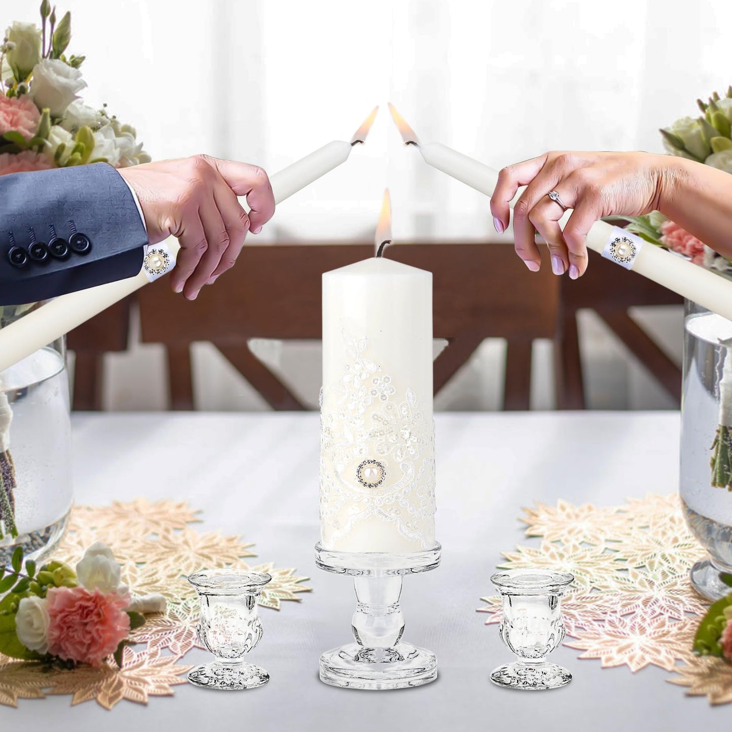 Unity Candles with Glass Candle Holder for Wedding Ceremony - Unity Candle Set Wedding Candles for Ceremony, Unity Ideas for Religious Anniversary Newlyweds Unity Candle Gifts