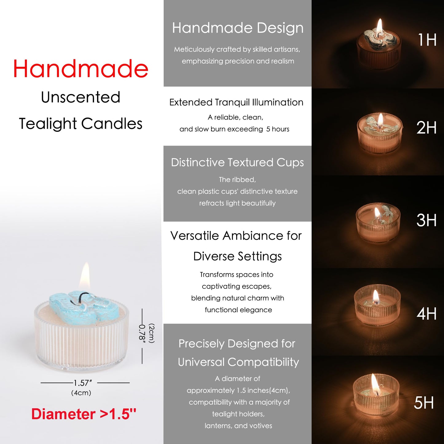 Set of 9 Handmade Unscented Ocean Theme Tealight Candles with Reusable Ribbed Cups, 5H Clean Burn, Ideal for Summer, Party, Meditation, Spa and Home Decor