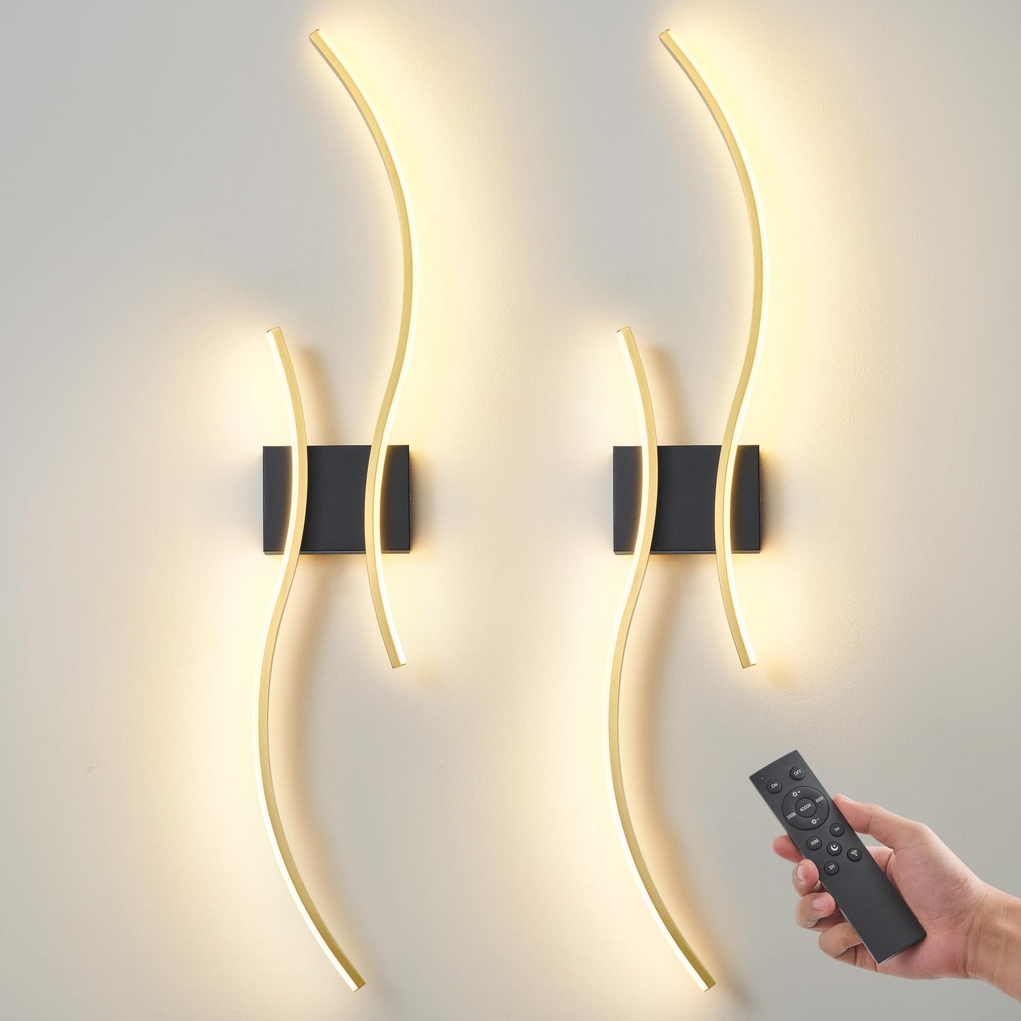 GLOTHOR Battery Operated Wall Sconce Set of 2, Dimmable Modern LED Rechargeable Wall Light with Remote Control, Wall Decor for Living Room, Hallway, Quick Install, No Electrician Required