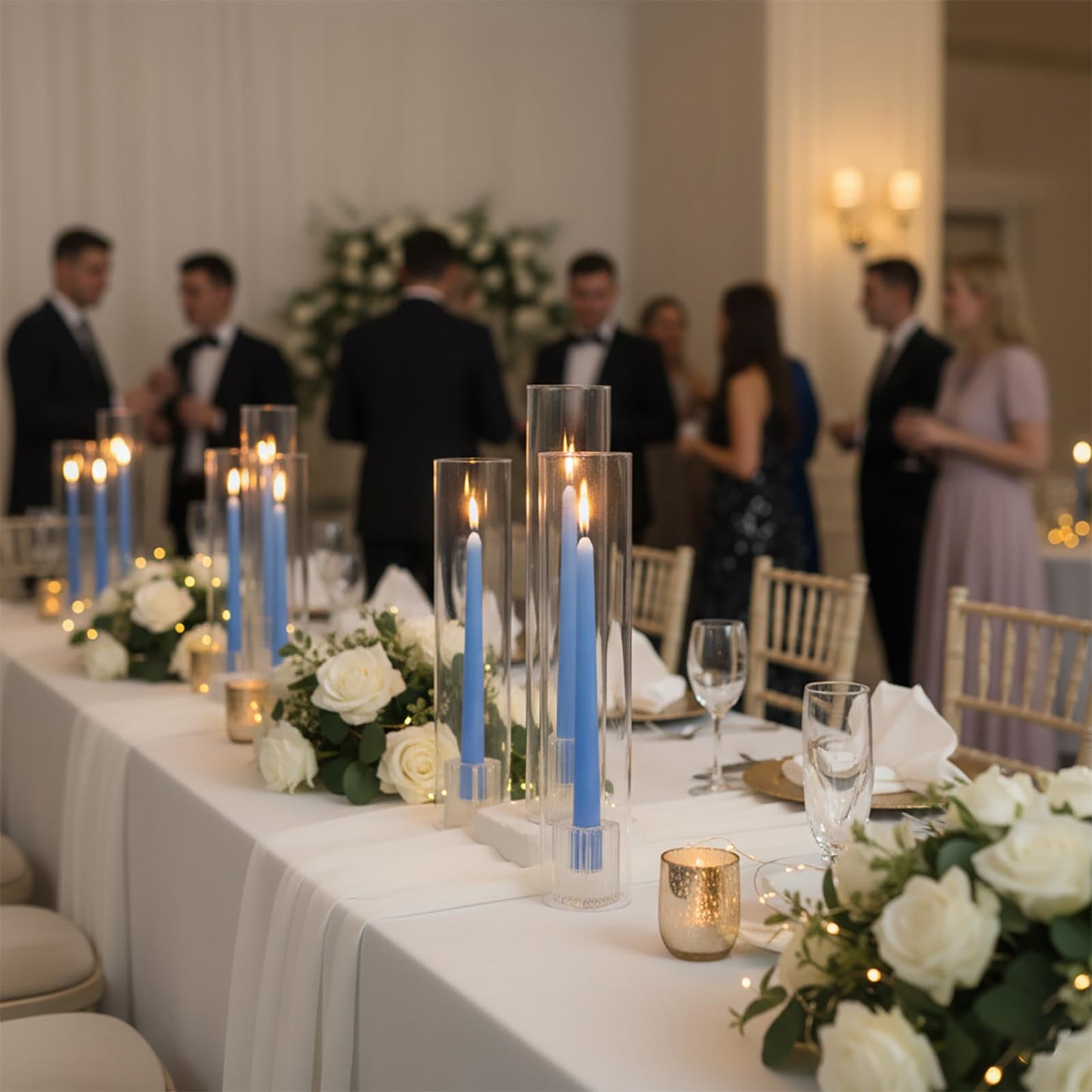 LETINE Hurricane Candle Holders with Ribbed Taper Candle Holders Set of 9(14") - Clear, Windproof & Elegant Candle Holder with Glass Cover for Wedding Centerpieces, Events & Home Decor