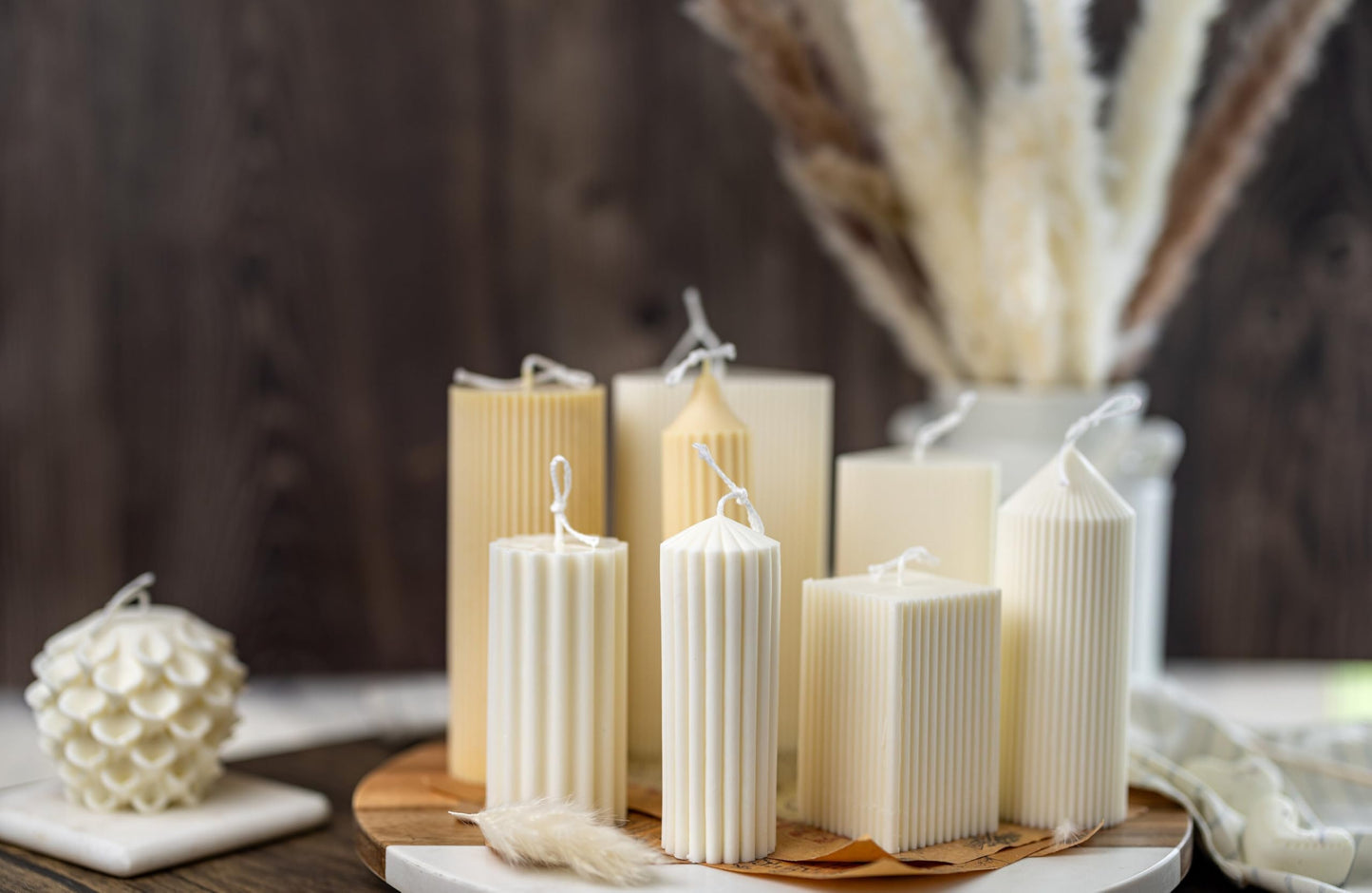 Large Ribbed Thick Pillar Candle/Scented/Birthday Gift/Wedding Decor/Soy Candle/Home Decor (Green)