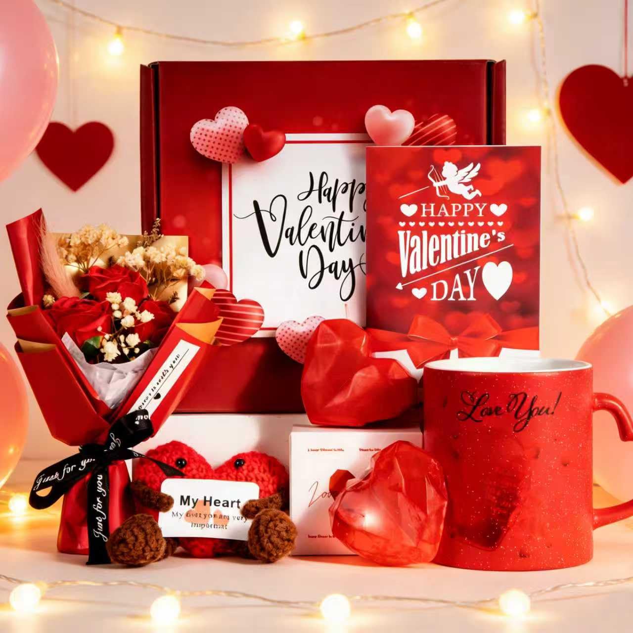 Valentine's Day Gifts for Wife Girlfriend Lover Her Women, Love You Romantic Red Gifts Set, Wedding & Engagement Gift Basket, Unique Present for Wedding Engagement Anniversary Bulk Box Set 12 oz Mug