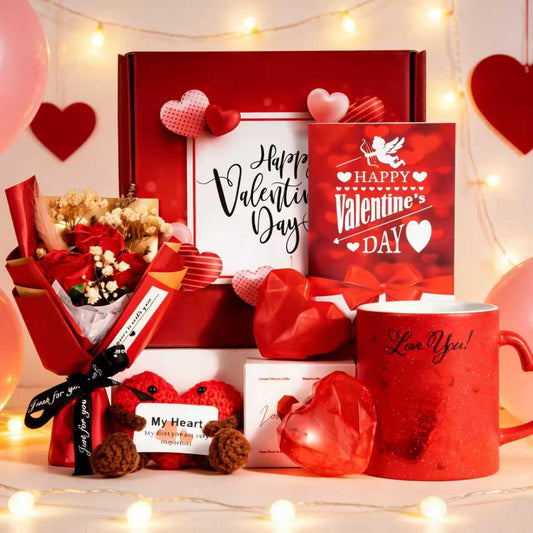 Valentine's Day Gifts for Wife Girlfriend Lover Her Women, Love You Romantic Red Gifts Set, Wedding & Engagement Gift Basket, Unique Present for Wedding Engagement Anniversary Bulk Box Set 12 oz Mug