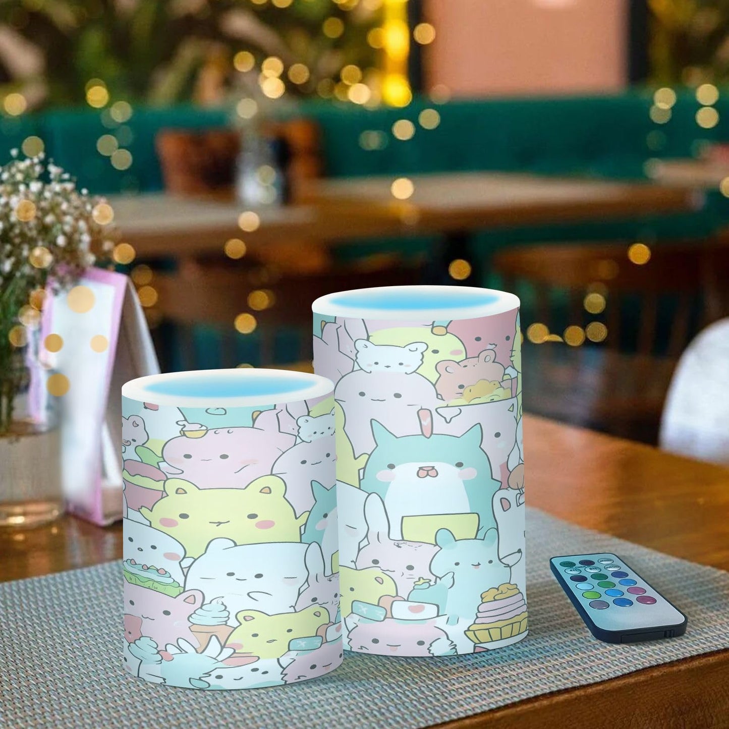 FUGIDOG Cute Cartoon Animal Flameless Candles 2PCS Battery Operated Flickering Pillar Candles Waterproof LED Lights with Remote Control & Timer for Indoor & Outdoor Holiday Decoration