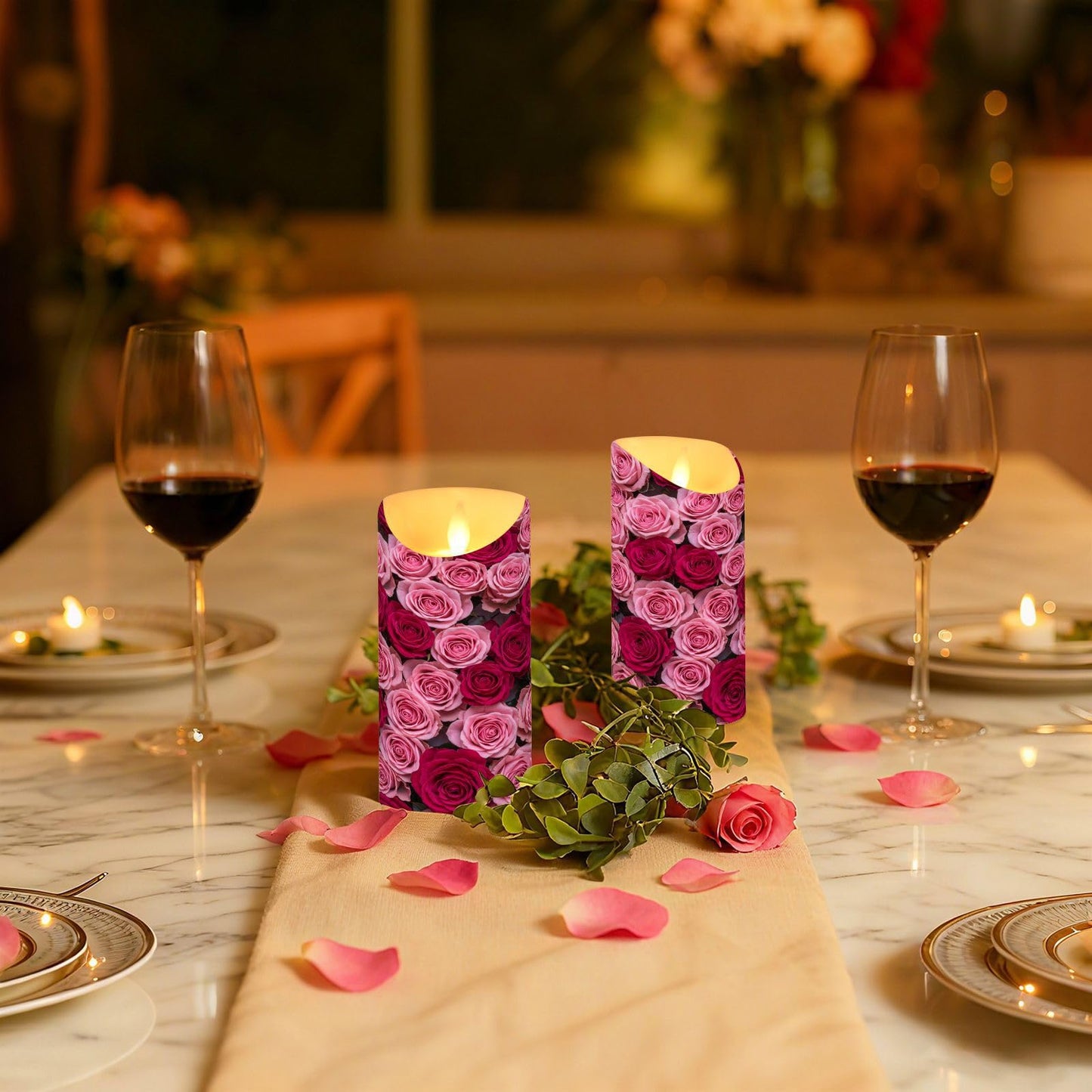 ALAZA Hot Pink Roses Flickering Flameless Candles Battery Operated with Remote Timer,Tea Light Candles LED Pillar Votive Set of 2 for Outdoor Indoor Decorations 3" x3.9"
