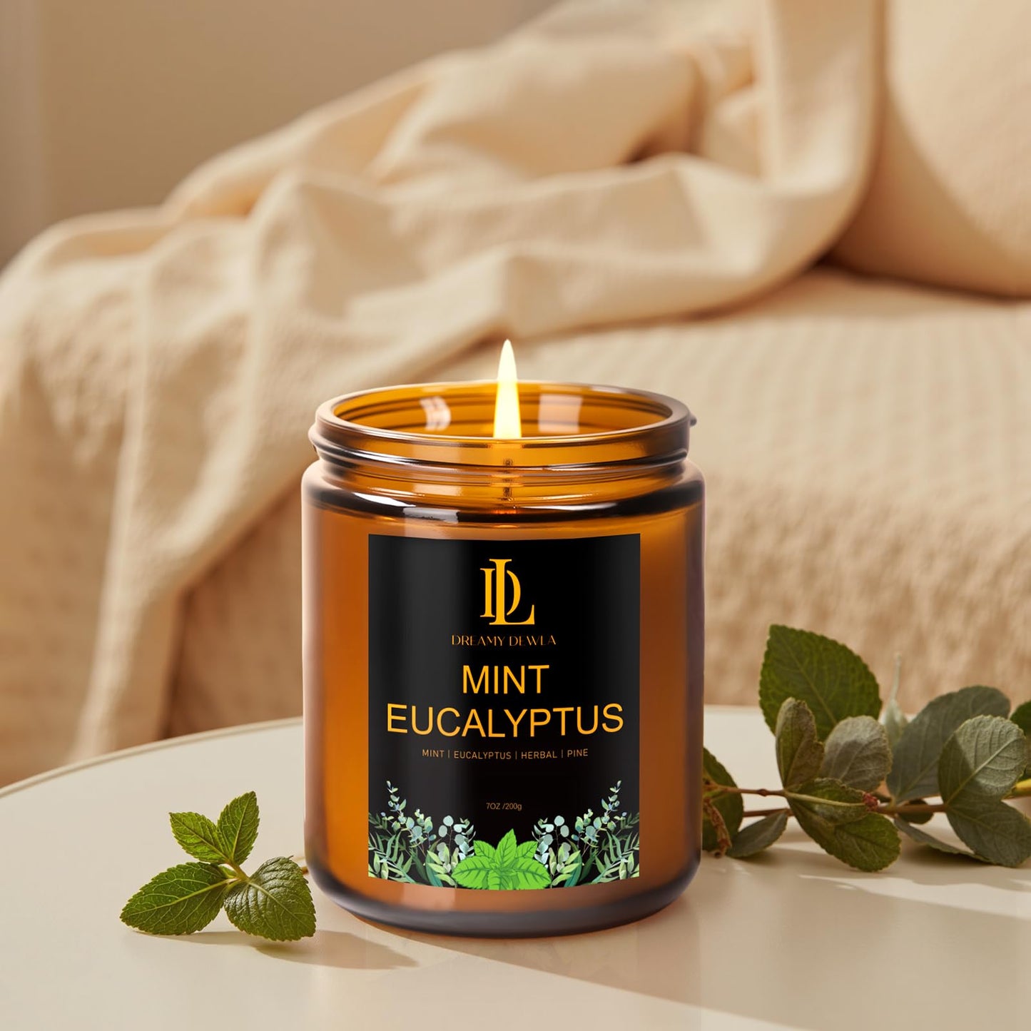 Mint Eucalyptus Candles, Mint Eucalyptus Scented Candle, Mother's Day Candle Gifts for Women, Soy Candles for Home Scented, 7oz 50 Hours Burn