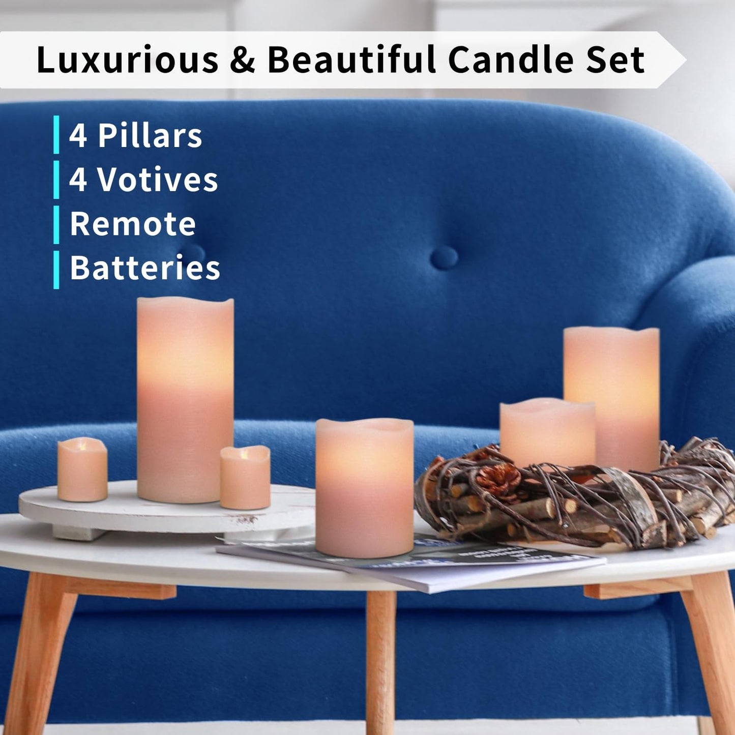 FURORA LIGHTING Pink Flameless Candles - Real Wax, Adjustable Brightness, Remote & Timer - 4 Pillars (3x4, 3x6) and 4 Votives, 8-Pack, Battery Operated