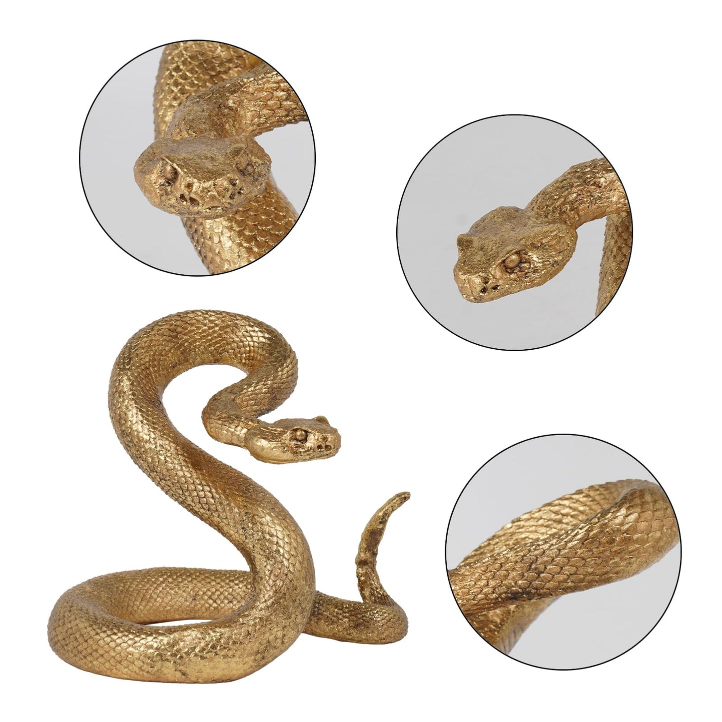Guichifun Snake Statue Decor Collectible Figurines - Gold Resin Animal Chinese New Year Mascot Home Shelf Office Table Halloween Christmas Decoration 7.25 x 7.25 x 6.5 Inch