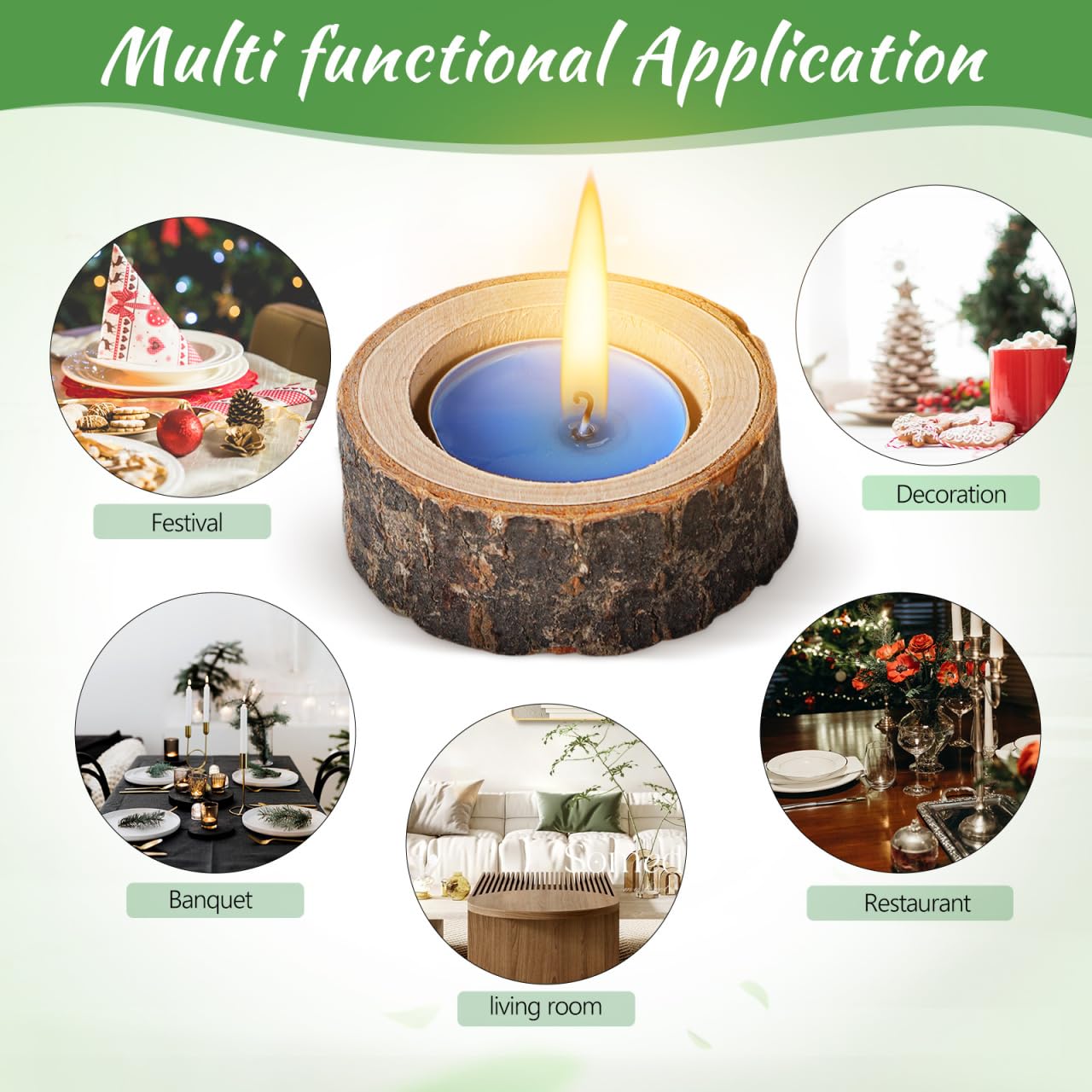 DECHOUS 24Pcs Wooden Tealight Candle Holder: Natural Birch Stump Wood Votive Tealight Holder Candlestick Centerpiece for Wedding, Party, Holiday, Home Decoration, Inner 1.57in
