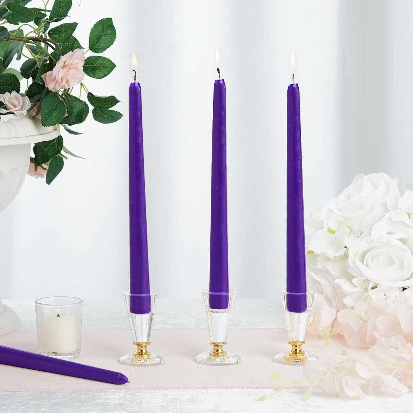Tableclothsfactory 10" Tall Premium Quality Dripless Unscented Purple Taper Candles Wedding Dinner Candles for Wedding Decoration Set of 12