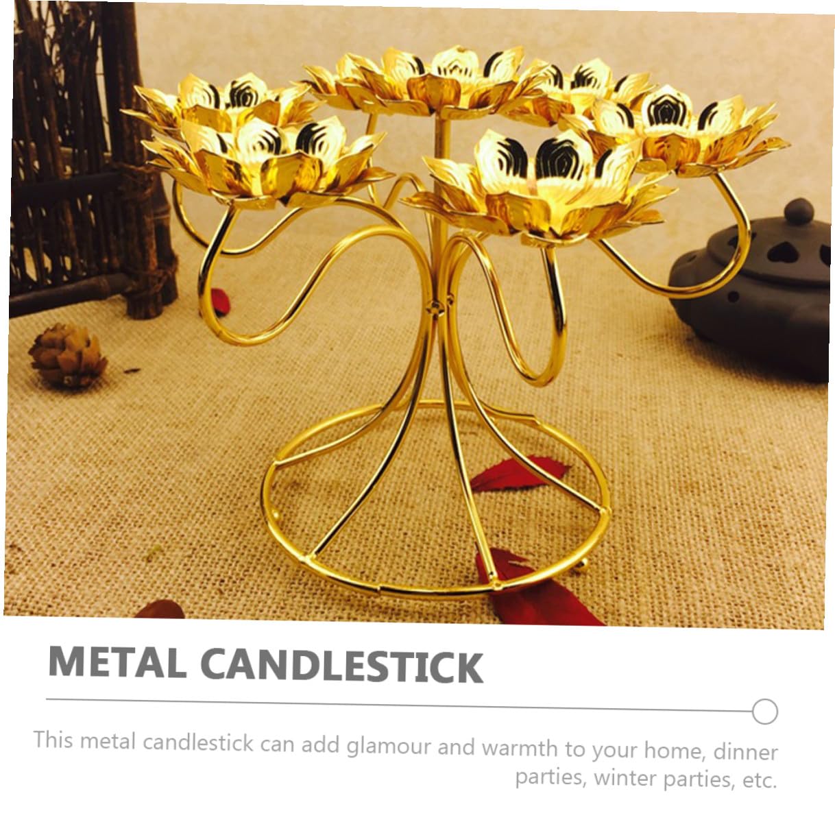 Lurrose Metal Lotus Shaped Tealight Candle Holder Alloy Heat-Resistant Candle Stand Not Easy to Deform for Bedroom and Living Room Furniture Decoration