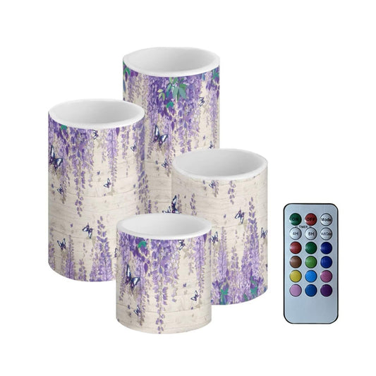 Cozeyat Wisteria 4 Pcs Flameless Candles with Remote Timer Color Changing LED Pillar Candles Battery Operated Flickering for Wedding Decor