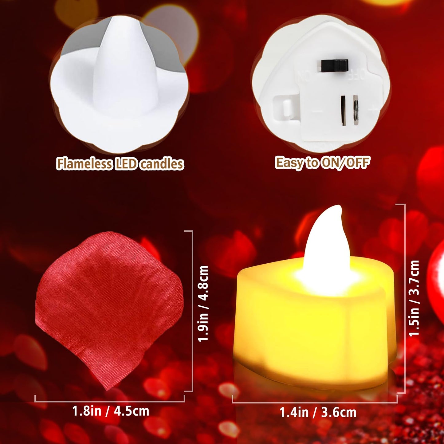 FloraSea 6000 PCS Artificial Rose Petals with 72 PCS Flameless LED Tea Lights Candles Decoration for Special and Romantic Night, Wedding Anniversary, Event, Party Decoration