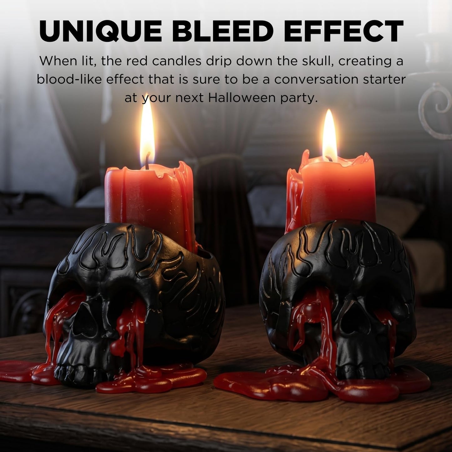 Skull Blood Candles 2 Pack - Bleeding Dripping Red Wax, Skeleton Reversing Skul Candle, Magic Skulls Candlestick Spooky Gothic Bar Decoration - 3.54 x 2.56 x 2.36-8 Hour Burn Time - Gute