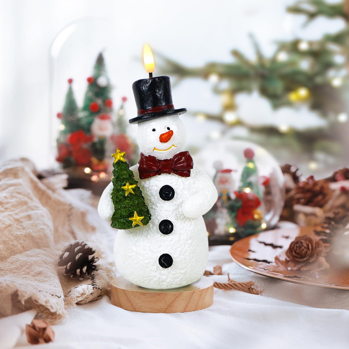 Eldnacele Christmas Snowman Flameless Candles with 6H Timer Hand-Carved Battery Operated Christmas Tree Snowman Candle 3D Wick Flickering Real Wax LED Pillar Candle Dinner Indoor Holiday Decorations
