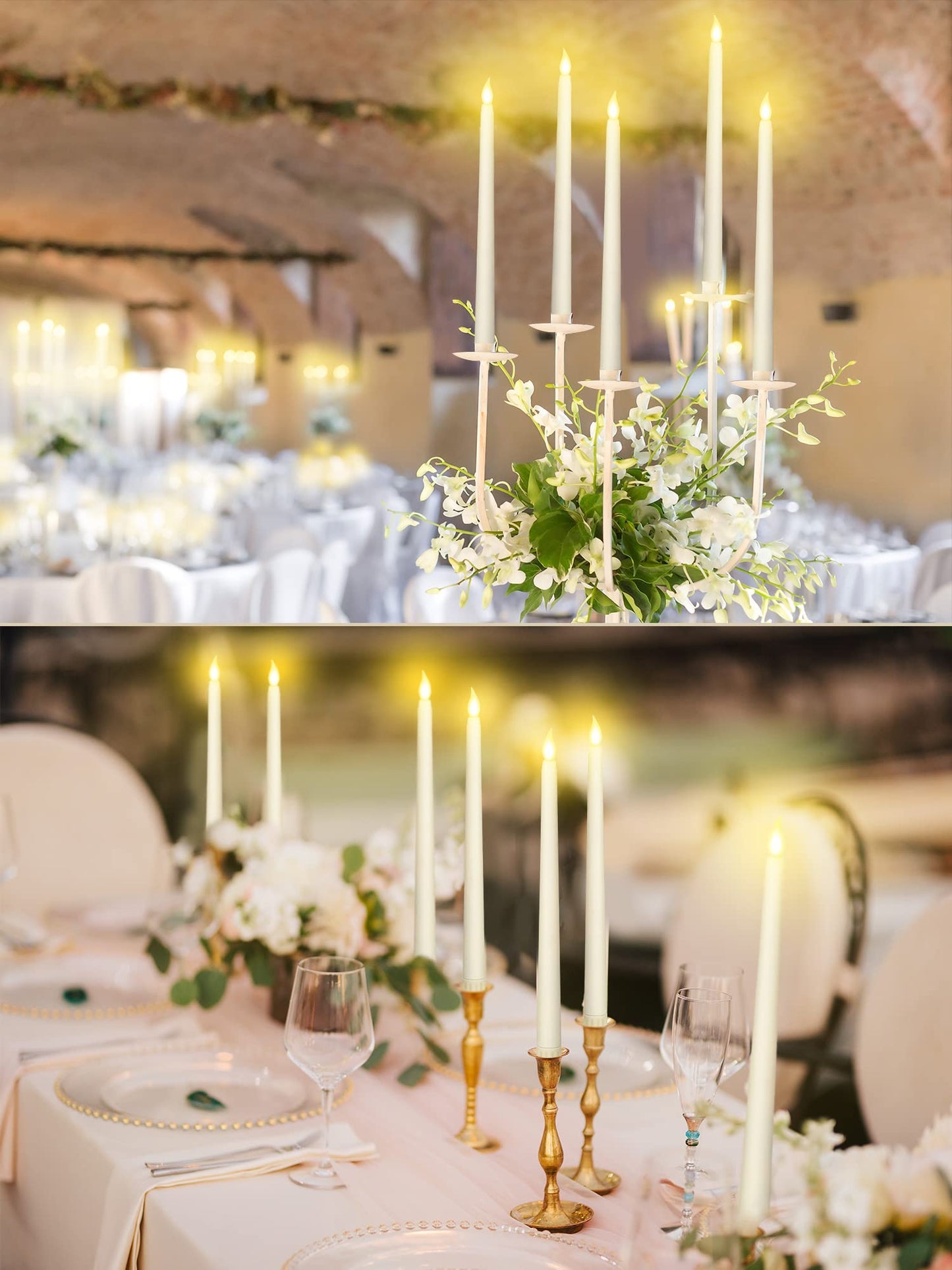 Retisee 100 Pcs 11 Inch Flameless Taper Candles LED Candles Bulk Battery Operated Taper Candle Flickering LED Candlesticks for Valentines Birthday Wedding Party Decor (Classic Style,Ivory)