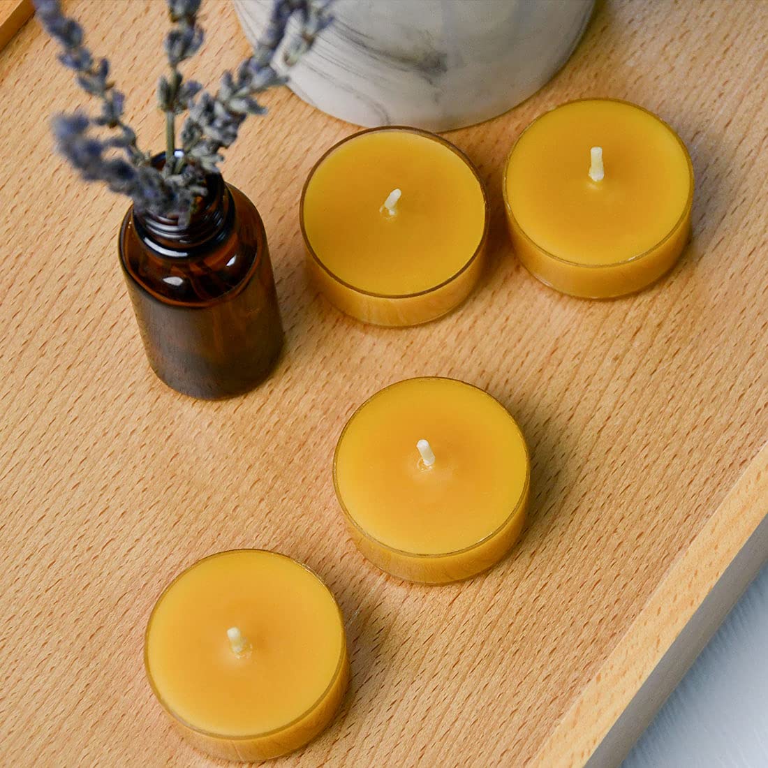 DEYBBY Natural Beeswax Tea Candles 10 Pack, Unscented Beeswax Tealight Candles Bulk, 4 Hours Small Tealights in Clear Cup for Home Decoration Emergency Spa Relaxation