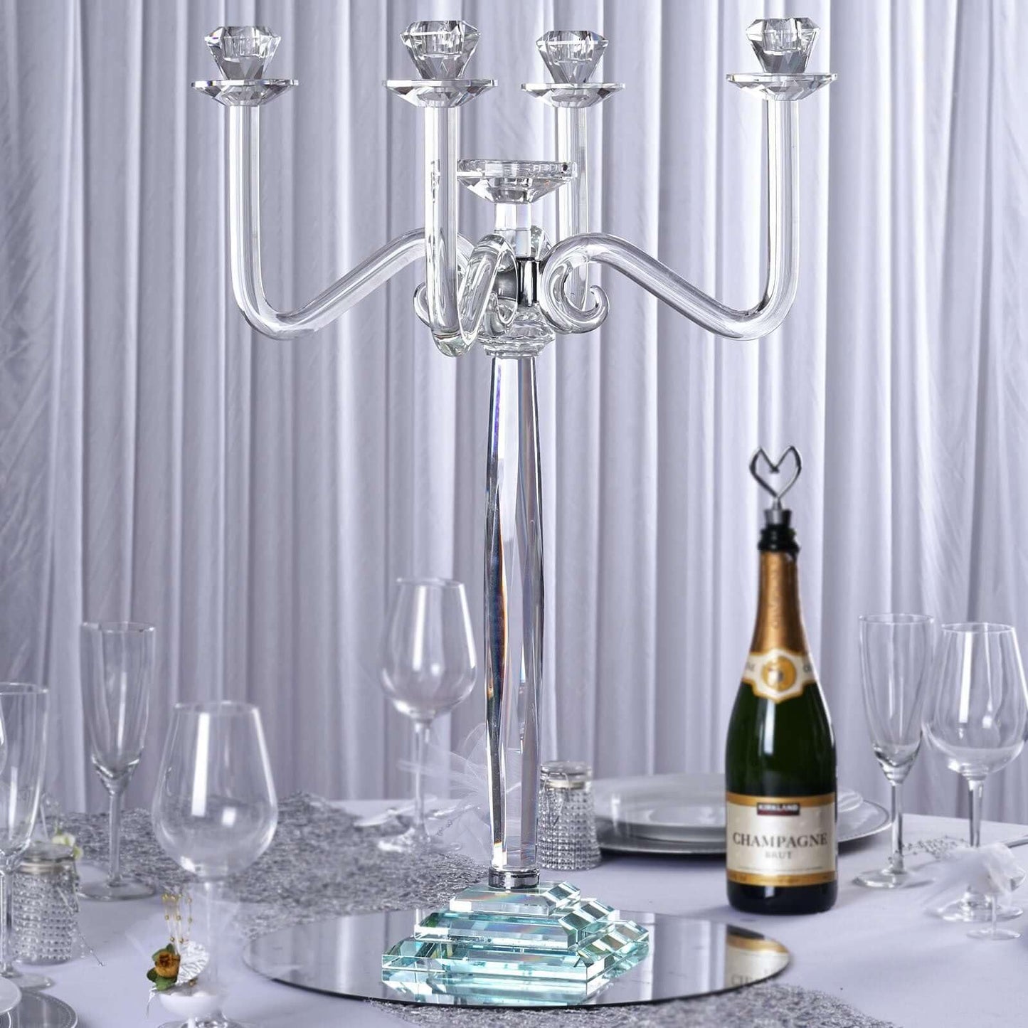 Efavormart 27" Tall Handcrafted Gem Cut 5 Arm Crystal Modern Glass Candelabra Candle Holder Wedding Centerpiece