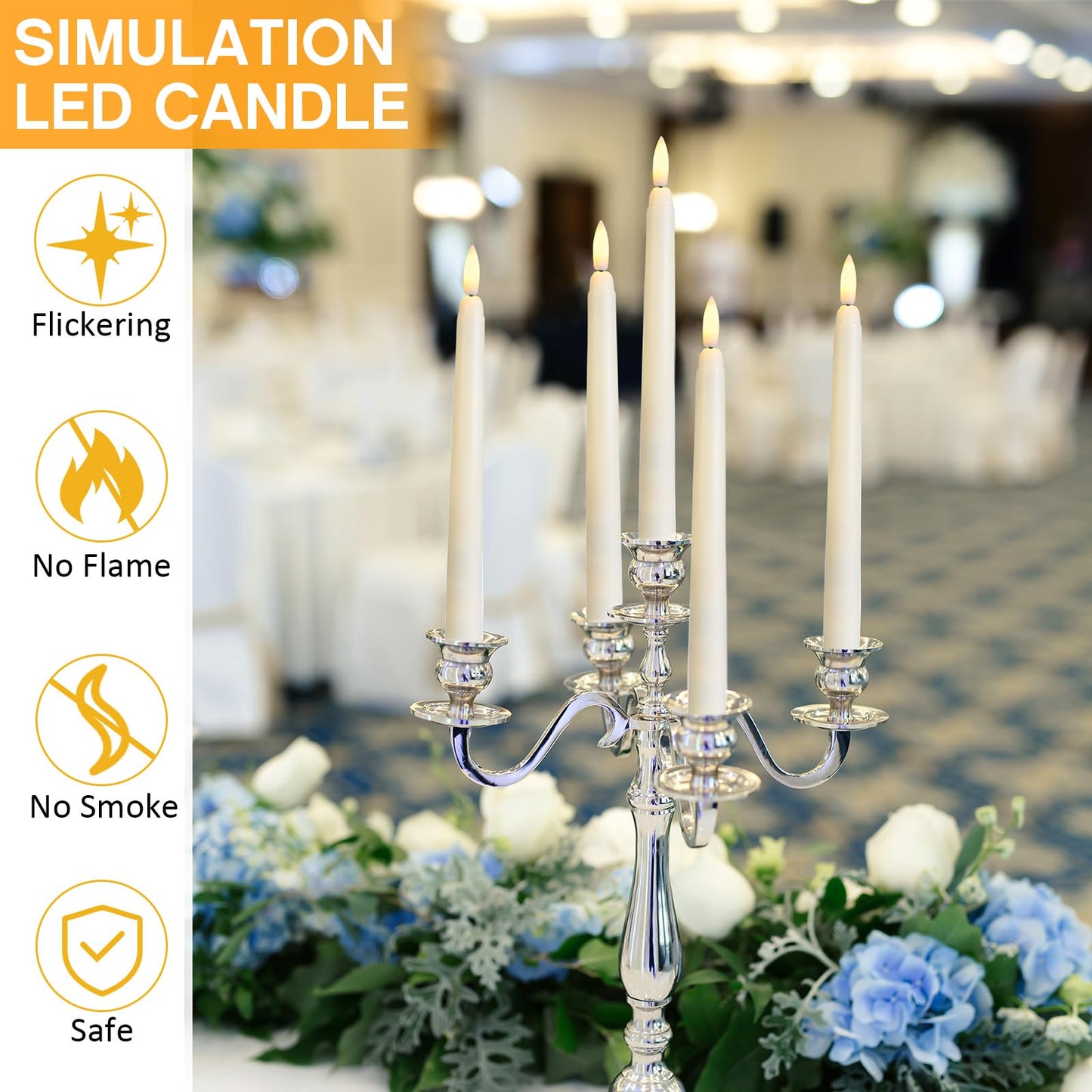 Baquler 12 Pcs Flameless Ivory Taper Candles Bulk Flickering LED Candles Taper Warm White Light LED Candlesticks for Christmas Wedding Home Decoration No Remote Control, 9.6 Inch