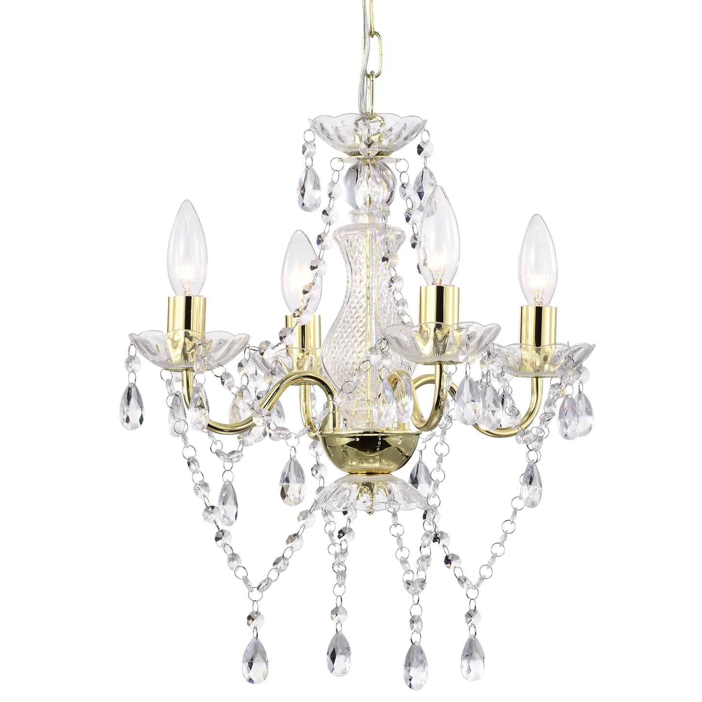 LaLuLa Antique Gold Chandelier Mini Crystal Chandelier Lighting 4 Light Small Modern Chandelier for Dining Room