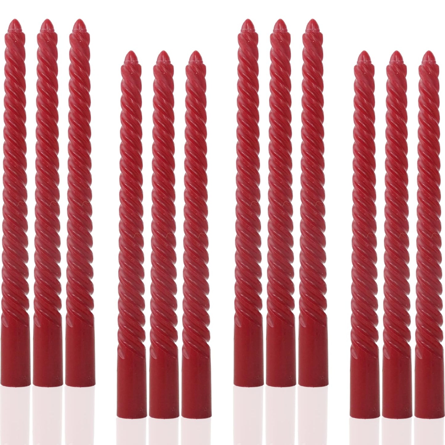 LPUSA Burgundy Taper Candles Red Spiral Candle Sticks,Unscented Dripless Long Candlesticks for Christmas Holiday,Wedding and Fall Decoration,10inch,12 Pack,E