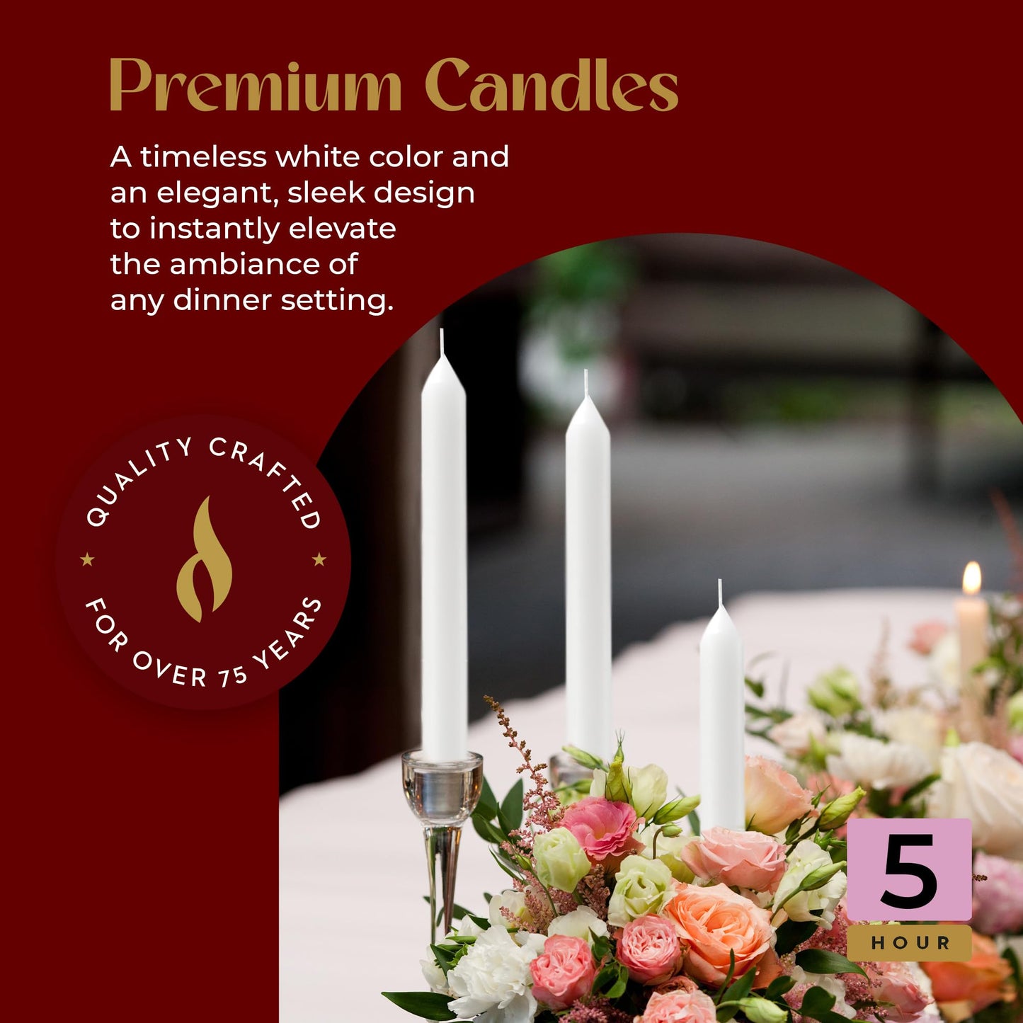 Lerner White Household Candlesticks, Pack of 72 | 5-Hour Burning Time | 6 Inch Tall Dinner Candles | 100% Dripless | Shabbat Candles | Candlesticks for Holidays, Churches, Décor, Emergencies