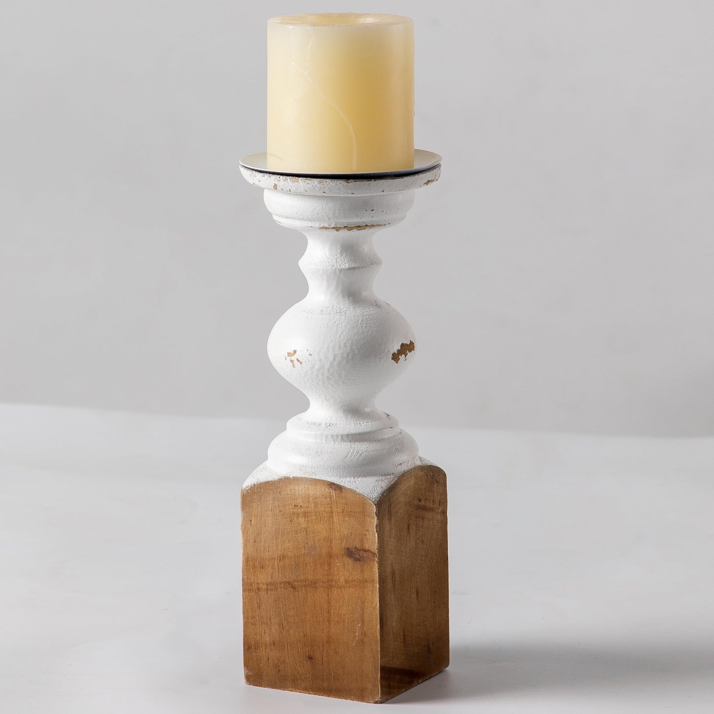 SOFE Wood Farmhouse Candle Holders, 11" Tall White Candle Holders for Pillar Candles, Rustic Candle Stand for Mantel, Coffee Centerpiece Table Decorations, Living Room, Dining Room Decor