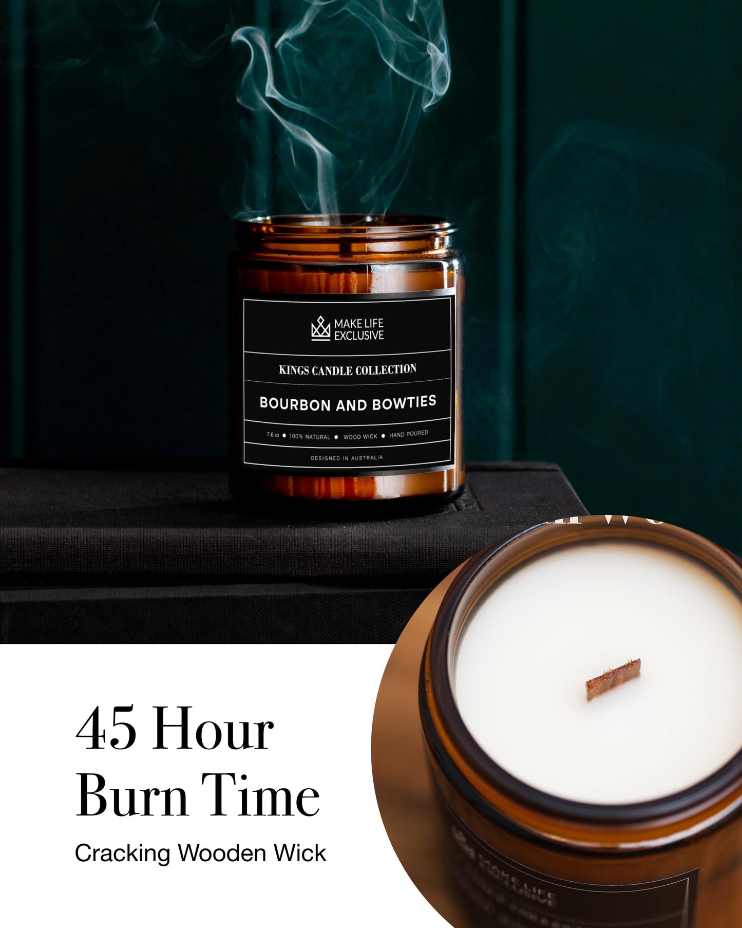 Scented Candles for Men | Bourbon Scented & Bowties | Wooden Wick, Long Lasting, Masculine Scents | Natural Soy Jar Candle for Home, Bacehlor Pad Decor | The Perfect Mens Gift