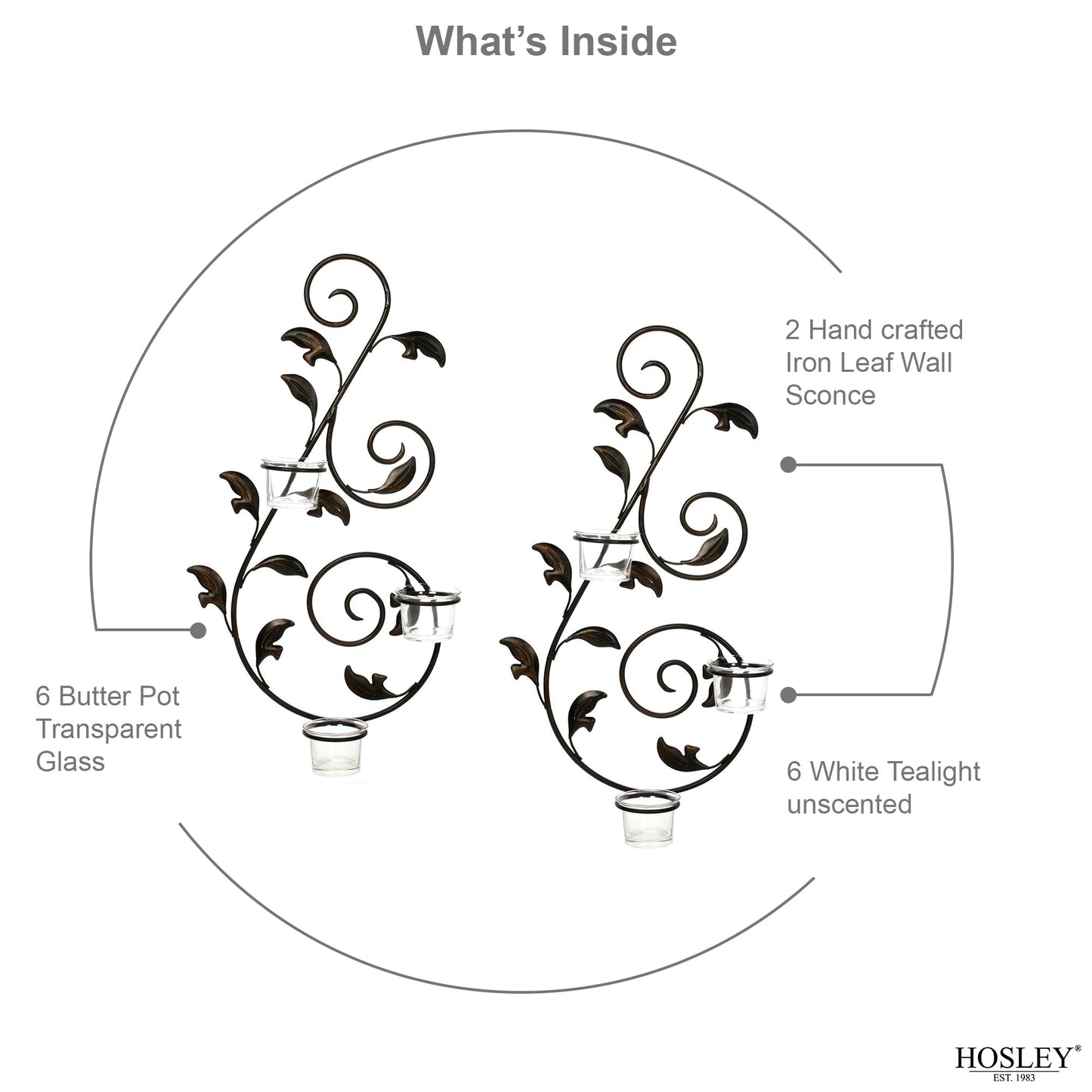 Hosley Set of 2 Iron Leaf Wall Sconce Set with Tealights 18" High Large Scale Wall Decor Elegant Iron Sconces for Home Decorative Metal Leaf Design Perfect for Modern