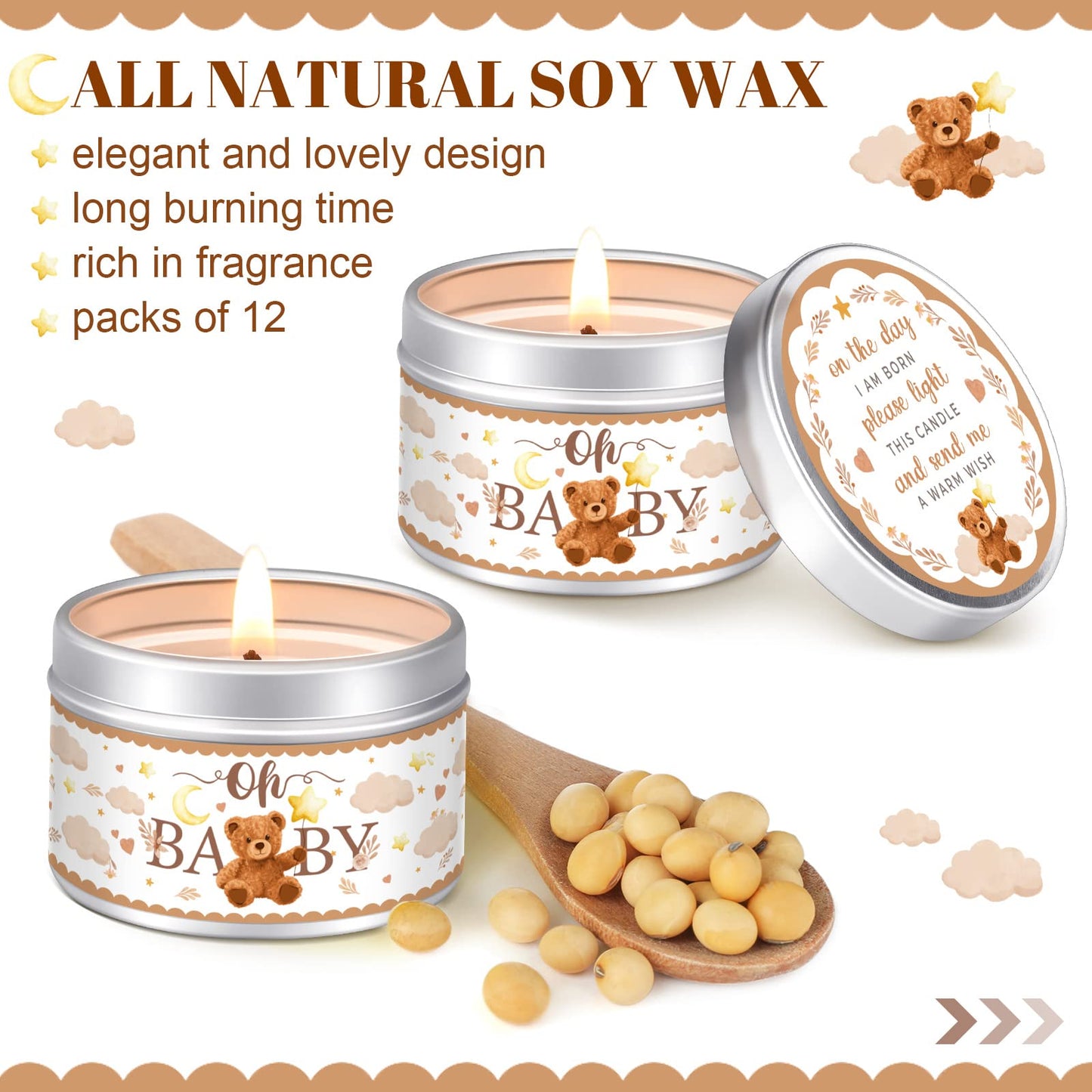 Funtery 12 Pcs Baby Shower Party Favors for Guests Baby Shower Candles Lavender Scented Candle Rustic Tealights Candles Gender Reveal Return Gifts(Bear)