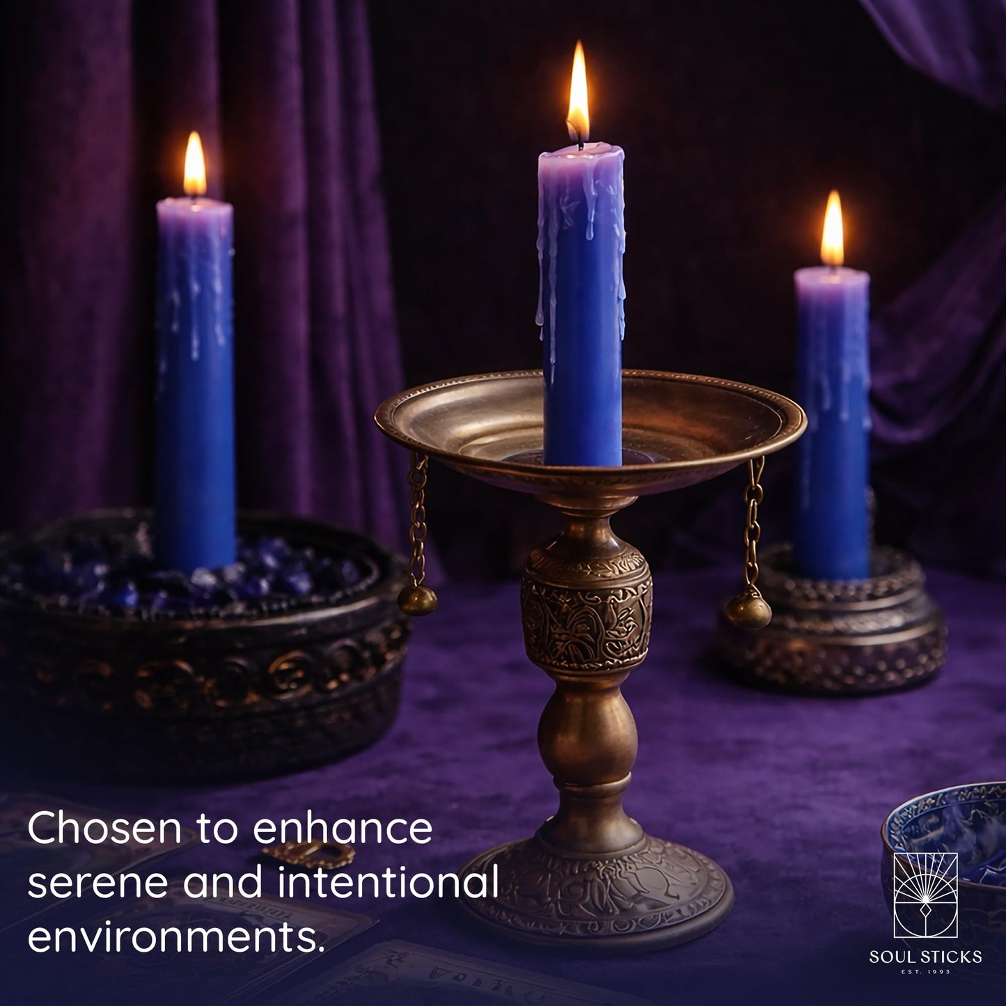 SOUL STICKS Tranquility Magic Spell Chime Taper Candles 20 Pack - Ideal for Altar, Rituals, Ceremonies, Meditation Blue Tapered Candle for Witchcraft Supplies, Wiccan Supplies, Candles Clearance